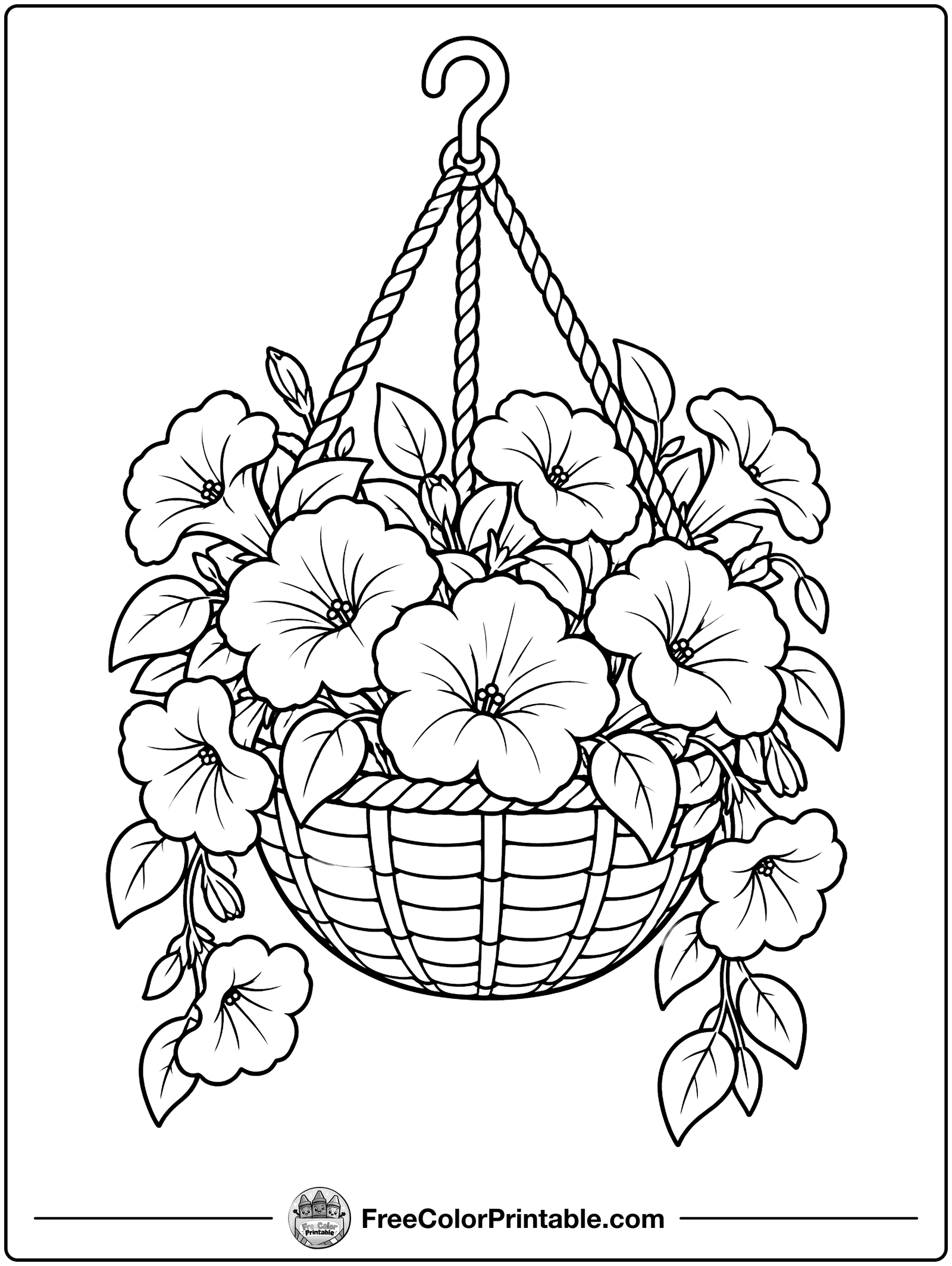 Hanging Flower Basket Coloring Page — free color printable