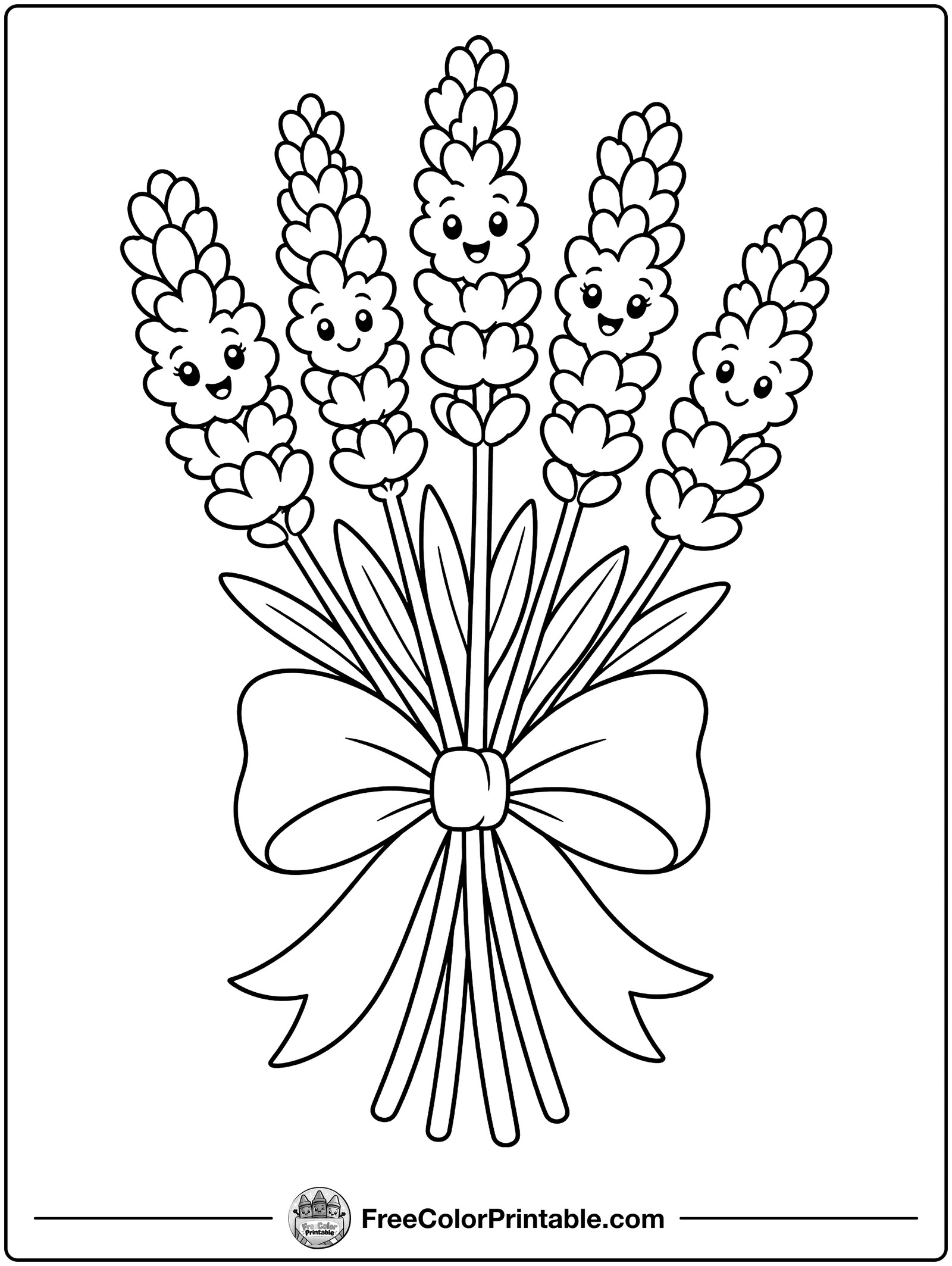Lavender Bunch Tied with a Ribbon Coloring Page — free color printable