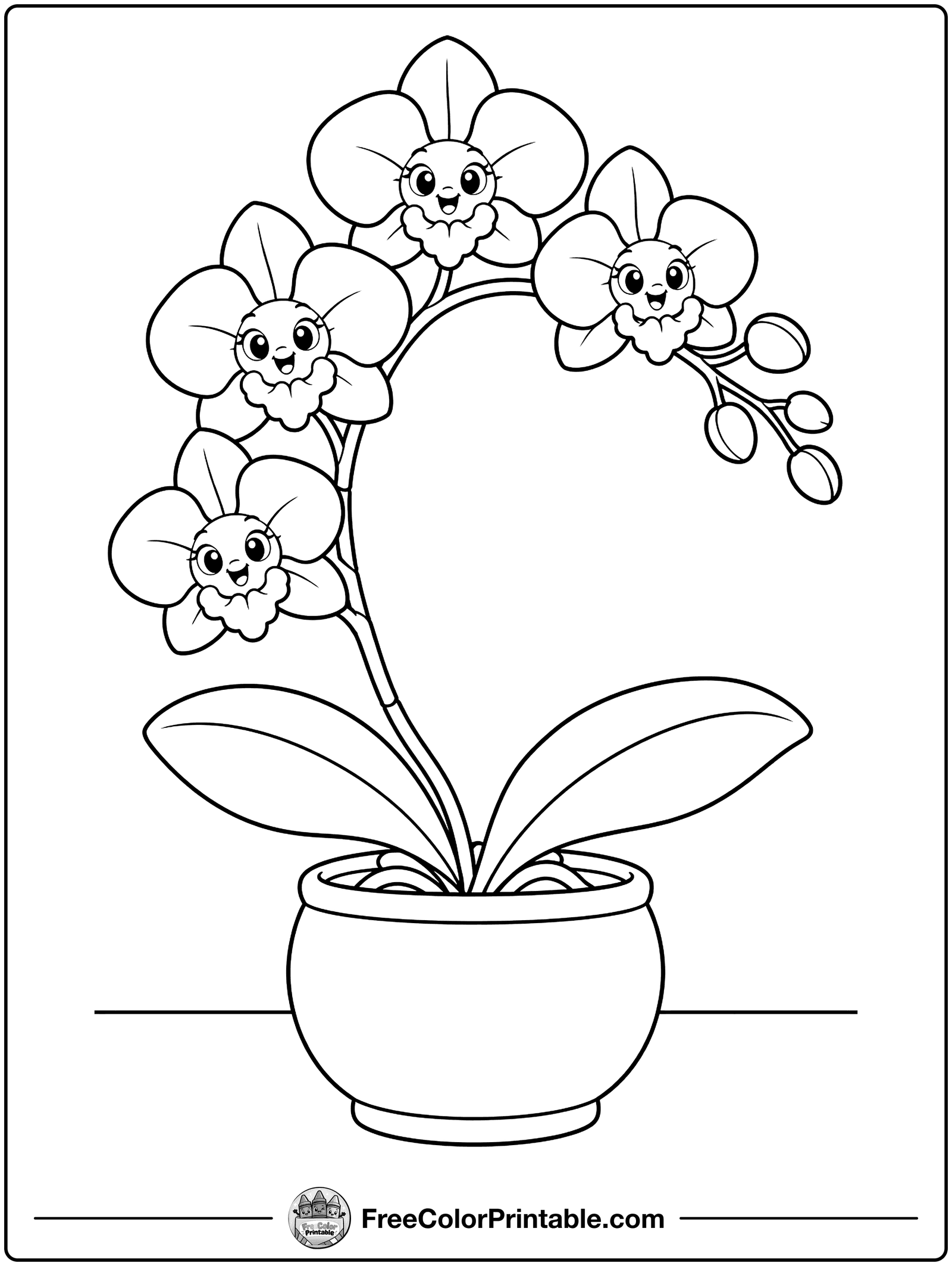 Orchid in a Pot Coloring Page — free color printable