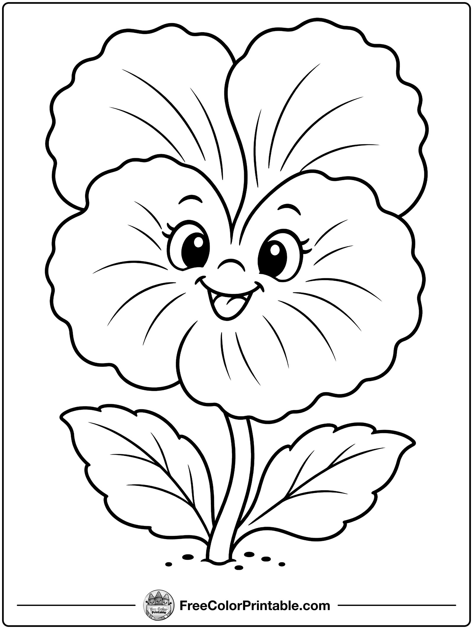 Pansy with a Happy Face Coloring Page — free color printable