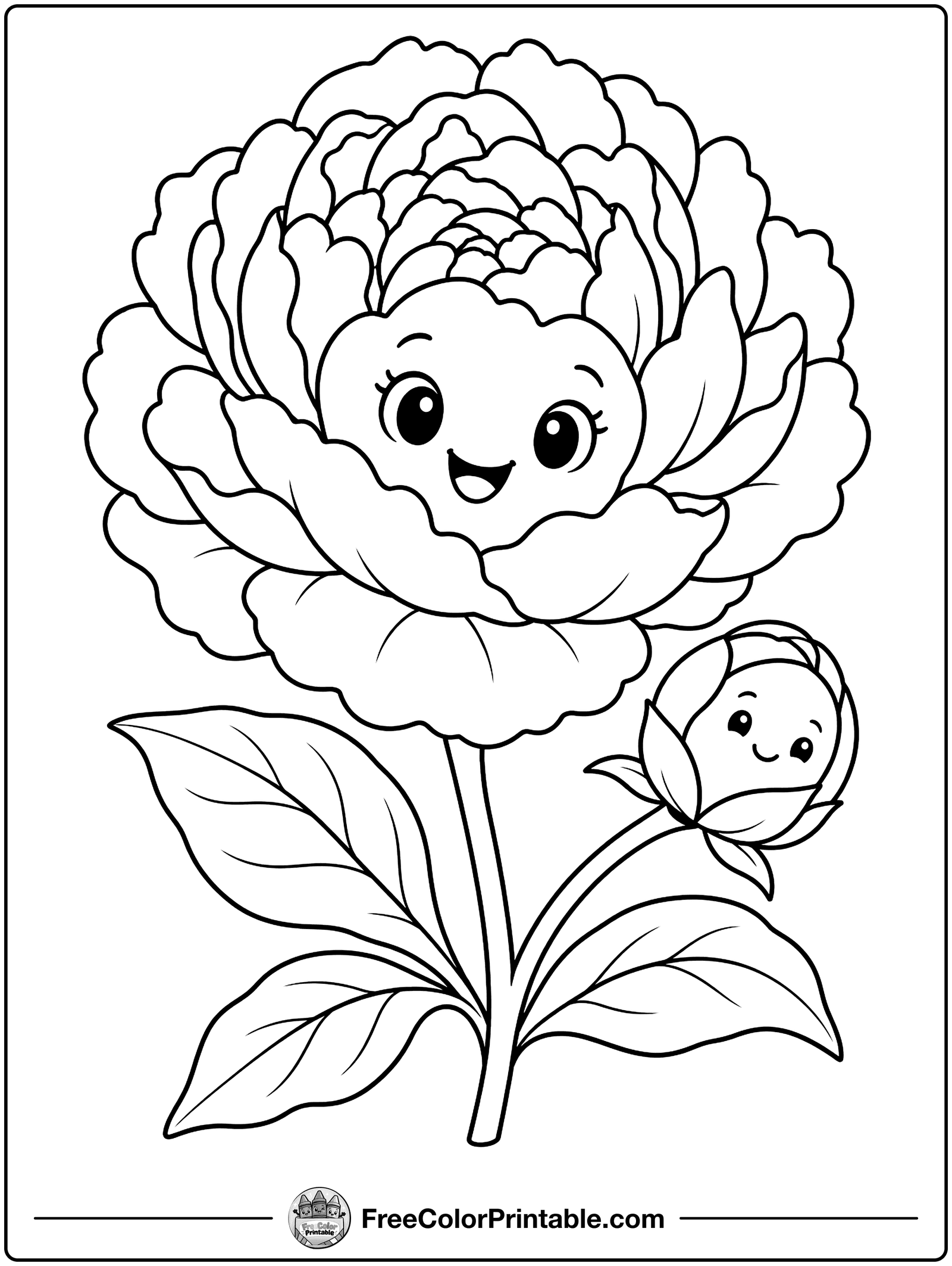 Peony in Full Bloom Coloring Page — free color printable
