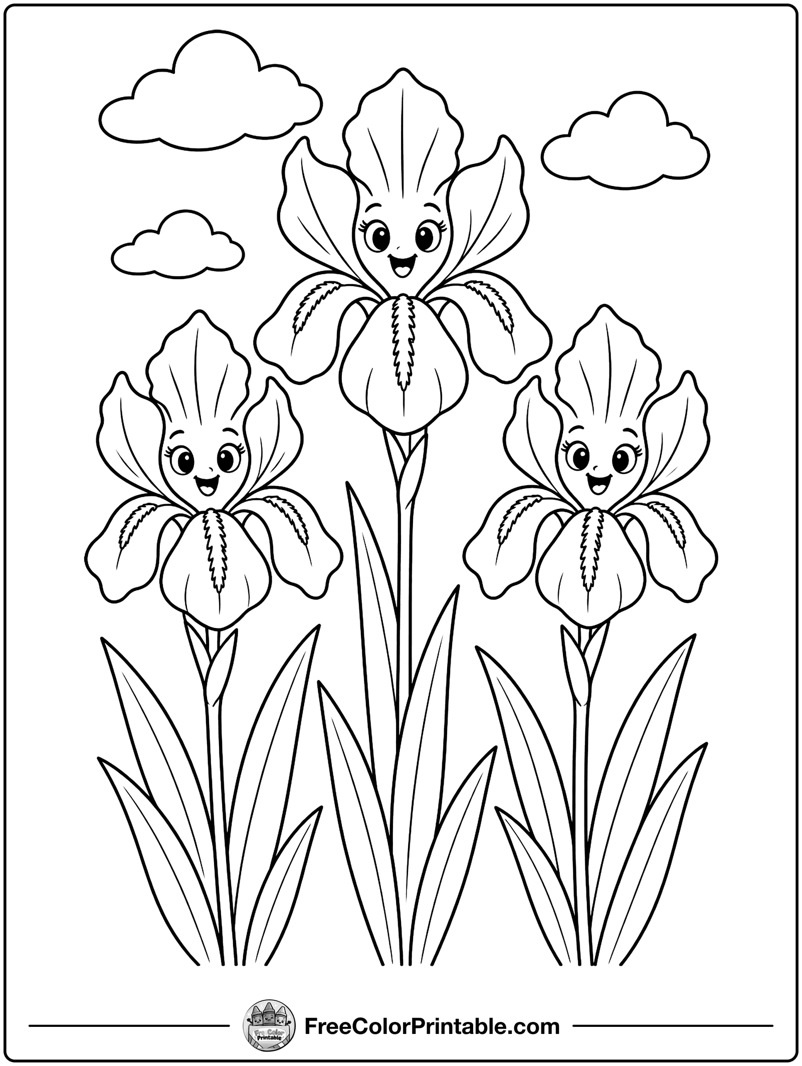 Tall Iris Flowers Coloring Page — free color printable