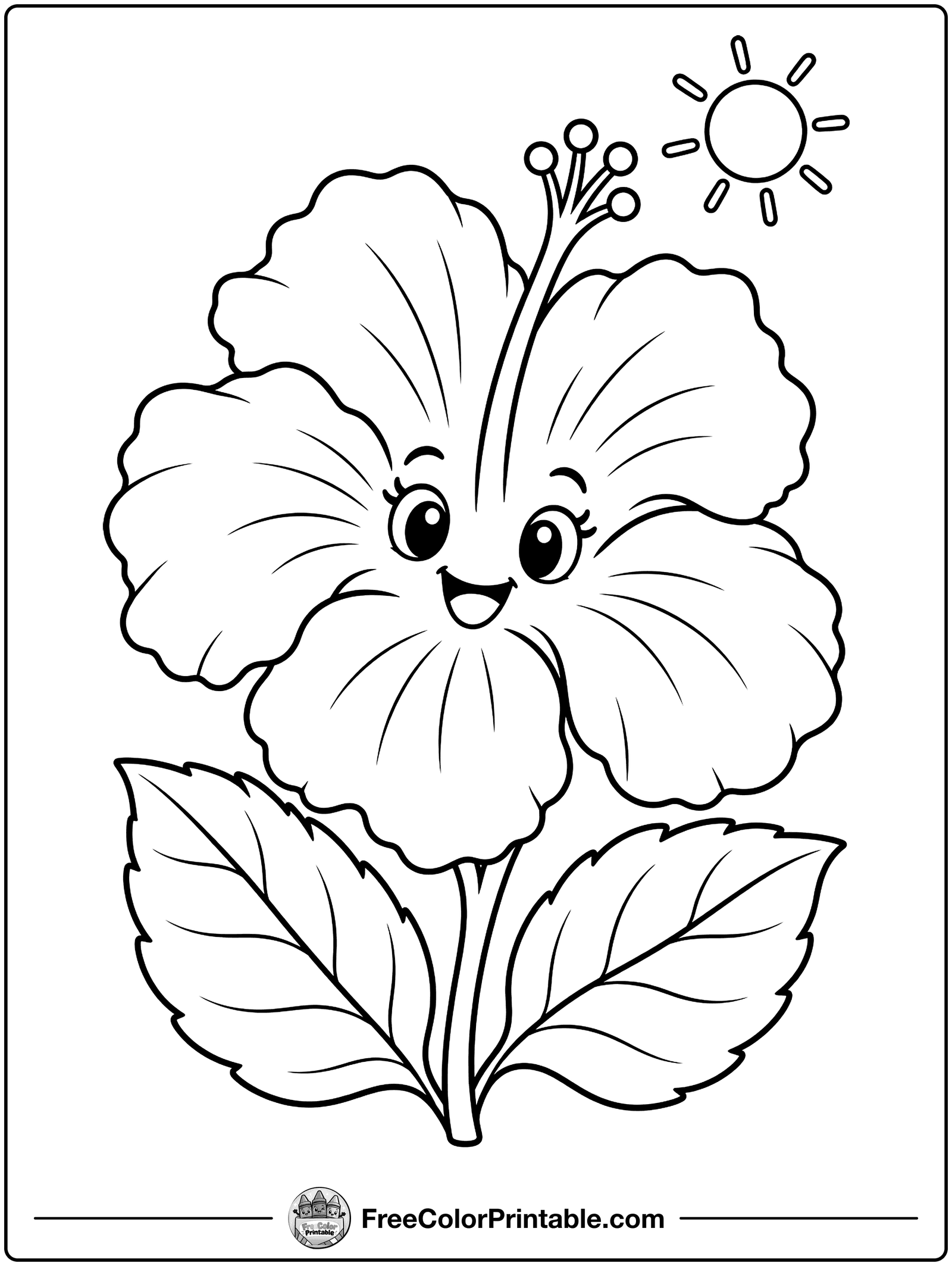 Tropical Hibiscus Flower Coloring Page — free color printable