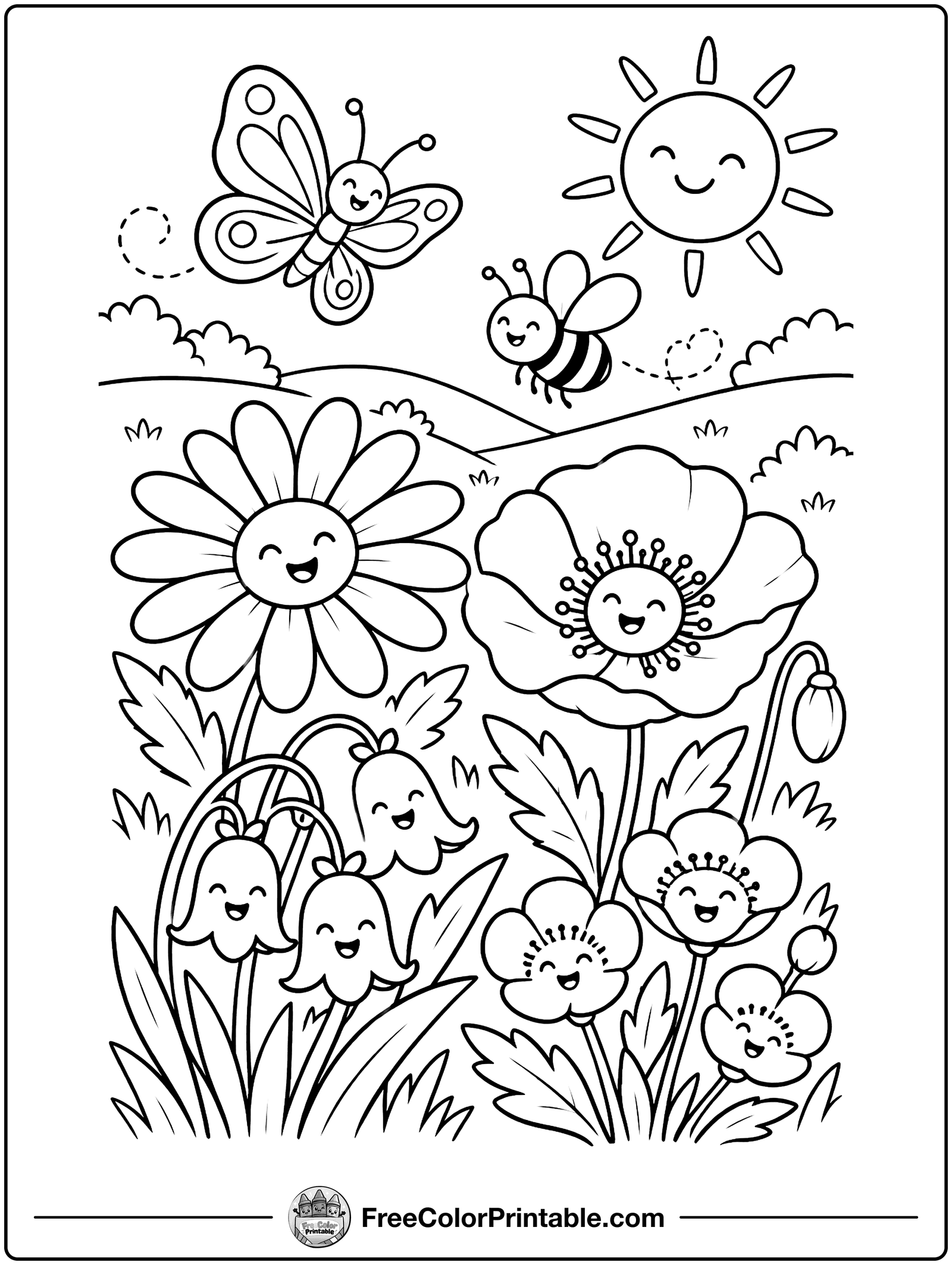 Wildflower Meadow Coloring Page — free color printable