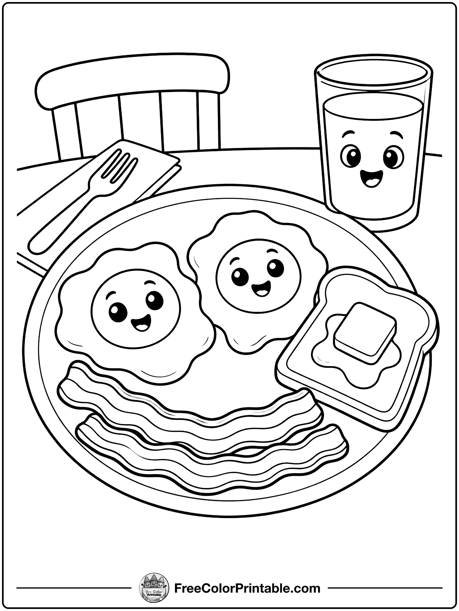 Breakfast Plate with Eggs and Toast Coloring Page — free color printable