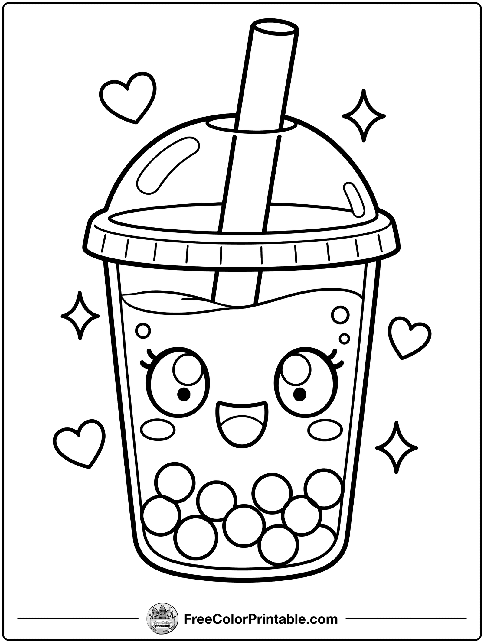 Bubble Tea Cup Coloring Page — free color printable