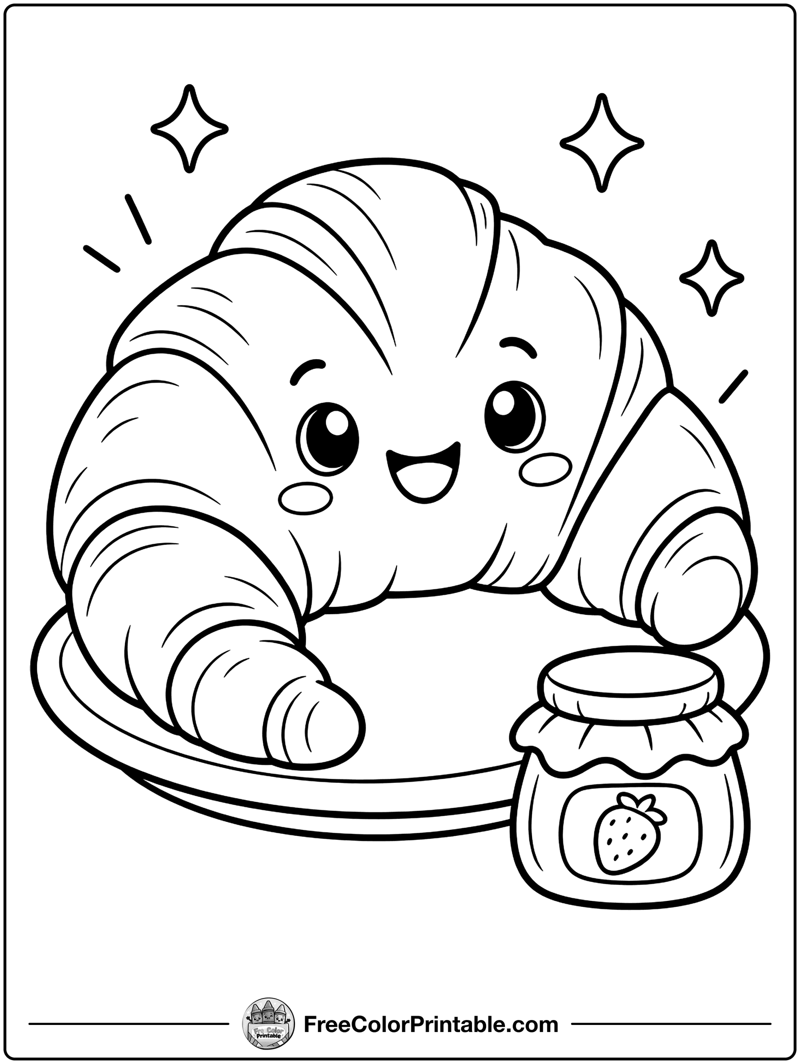 Croissant with a Smile Coloring Page — free color printable