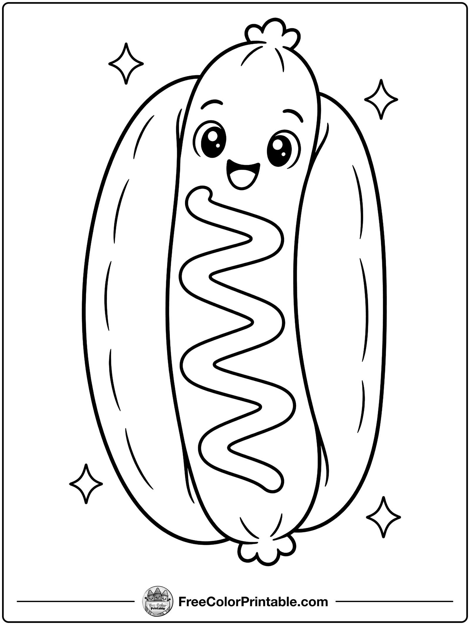 Hot Dog with Mustard Coloring Page — free color printable