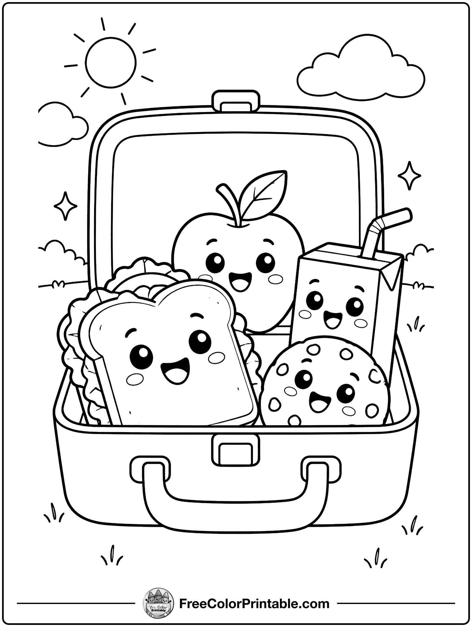 Lunchbox with a Sandwich Coloring Page — free color printable