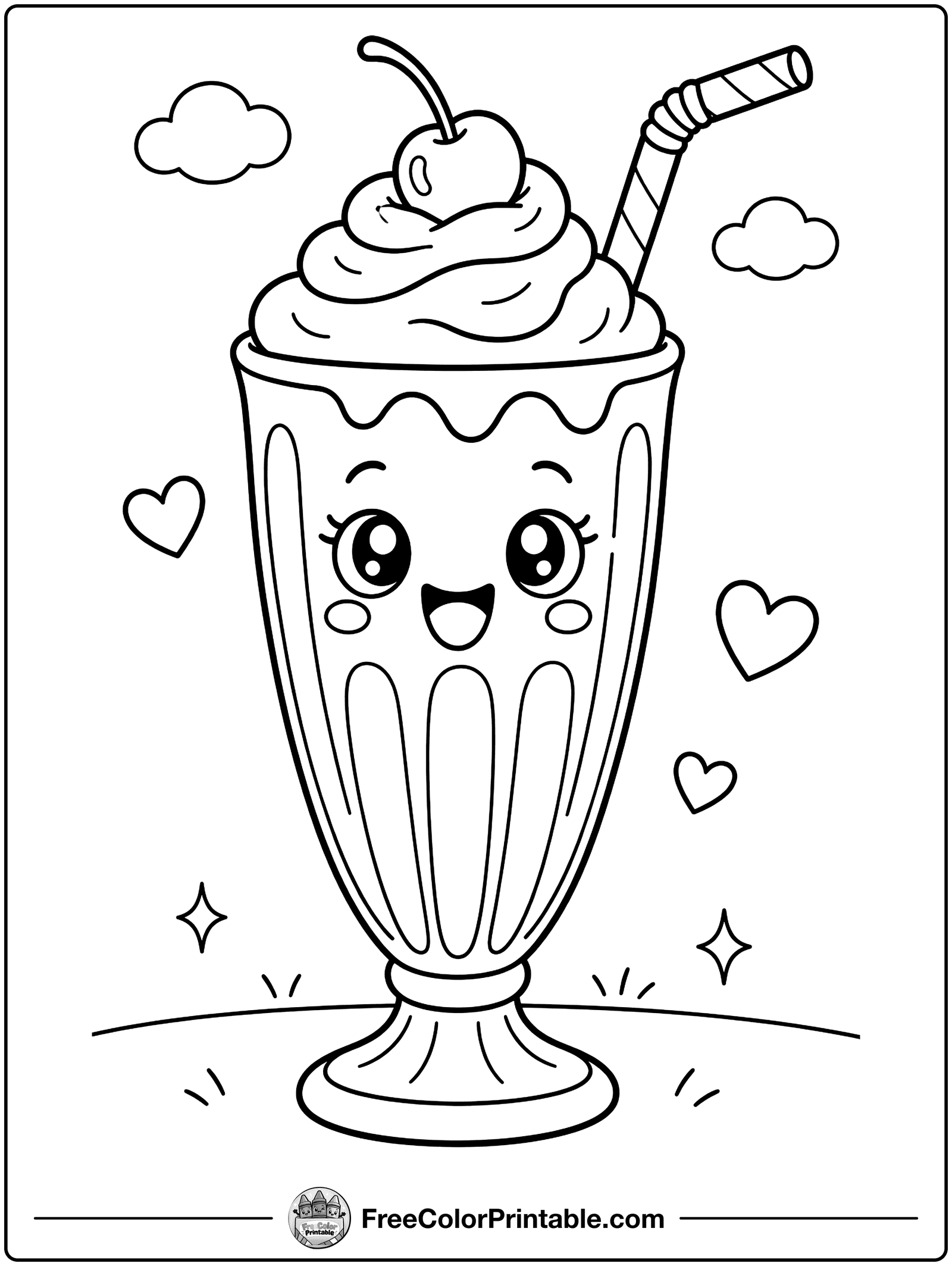 Milkshake with a Cherry Coloring Page — free color printable
