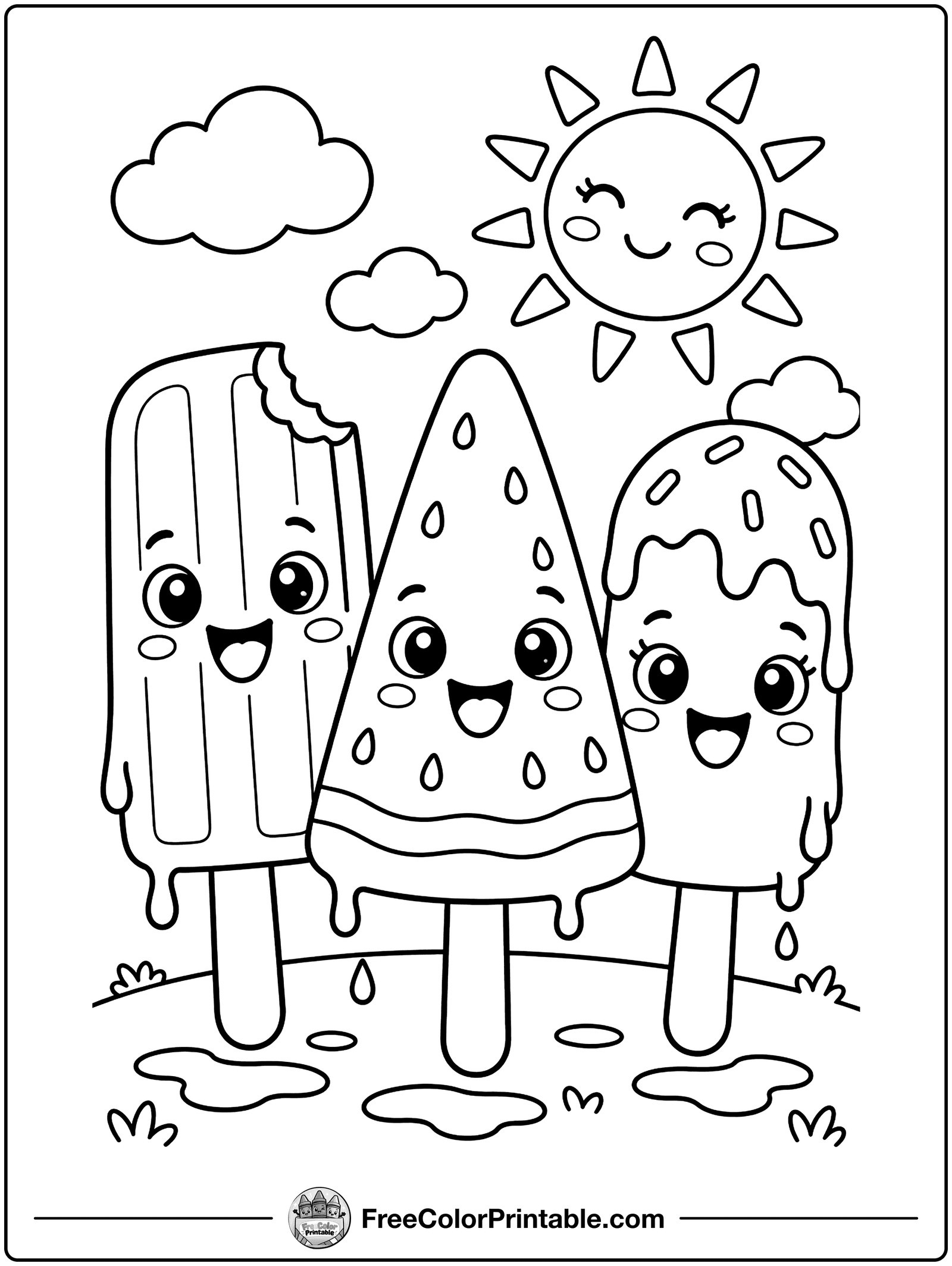 Popsicle Trio Coloring Page — free color printable