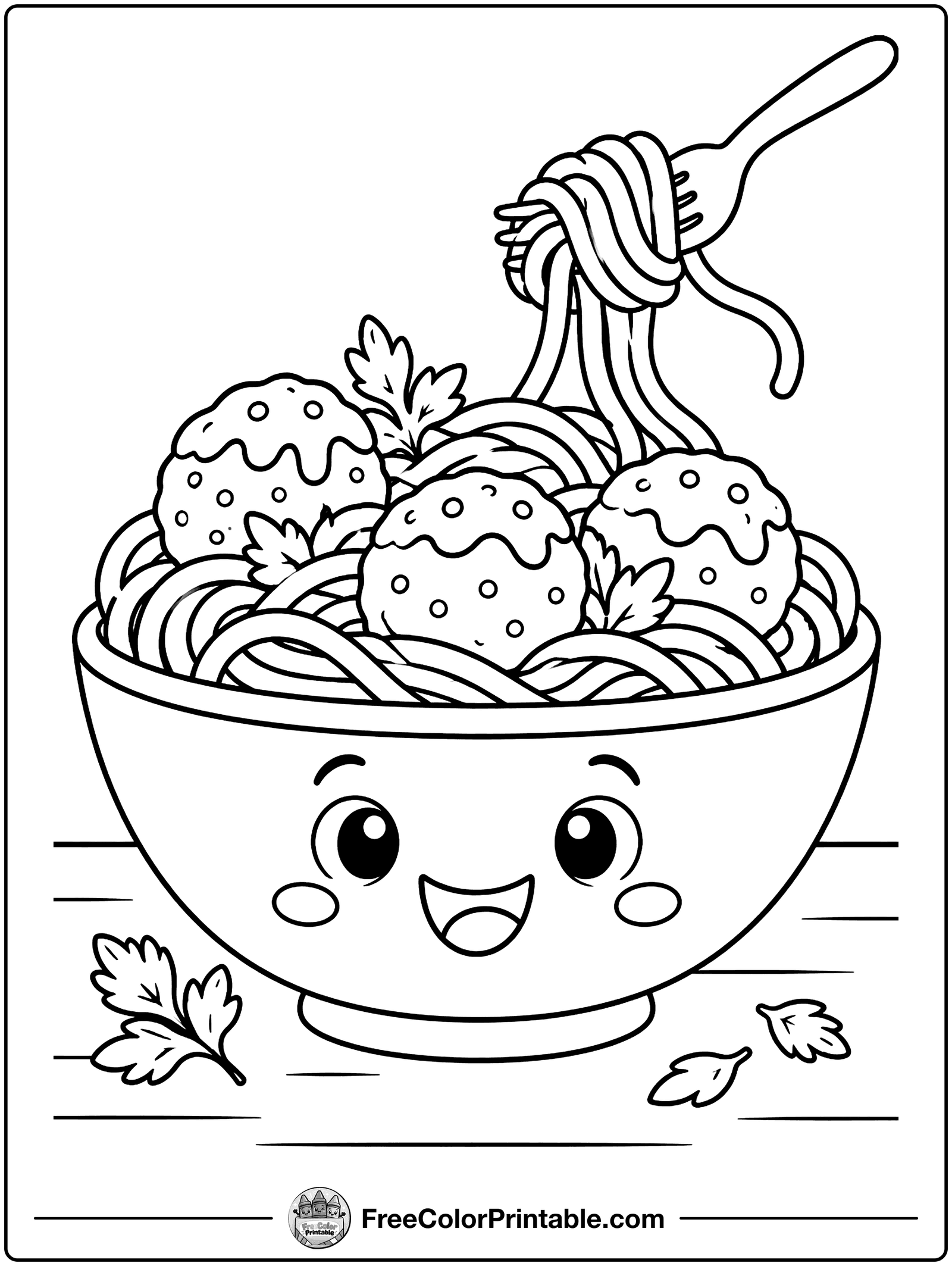 Spaghetti and Meatballs Coloring Page — free color printable