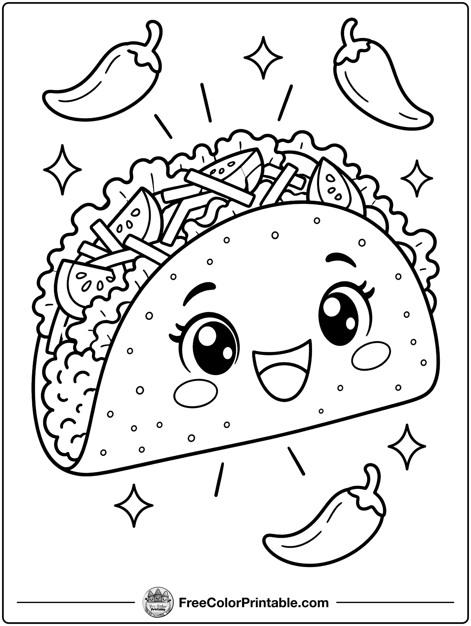 Taco with a Big Smile Coloring Page — free color printable