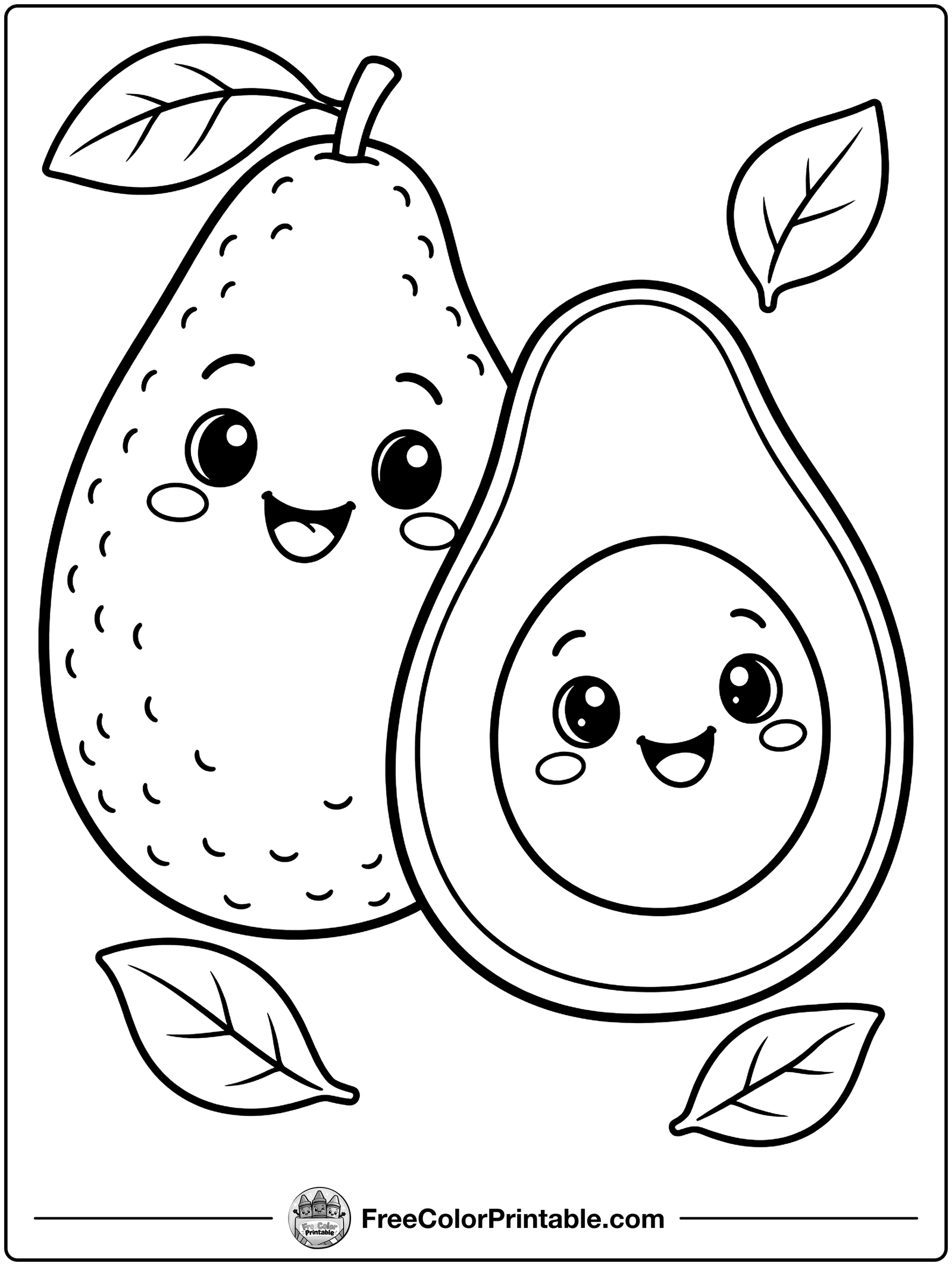 Avocado Cut in Half Coloring Page — free color printable