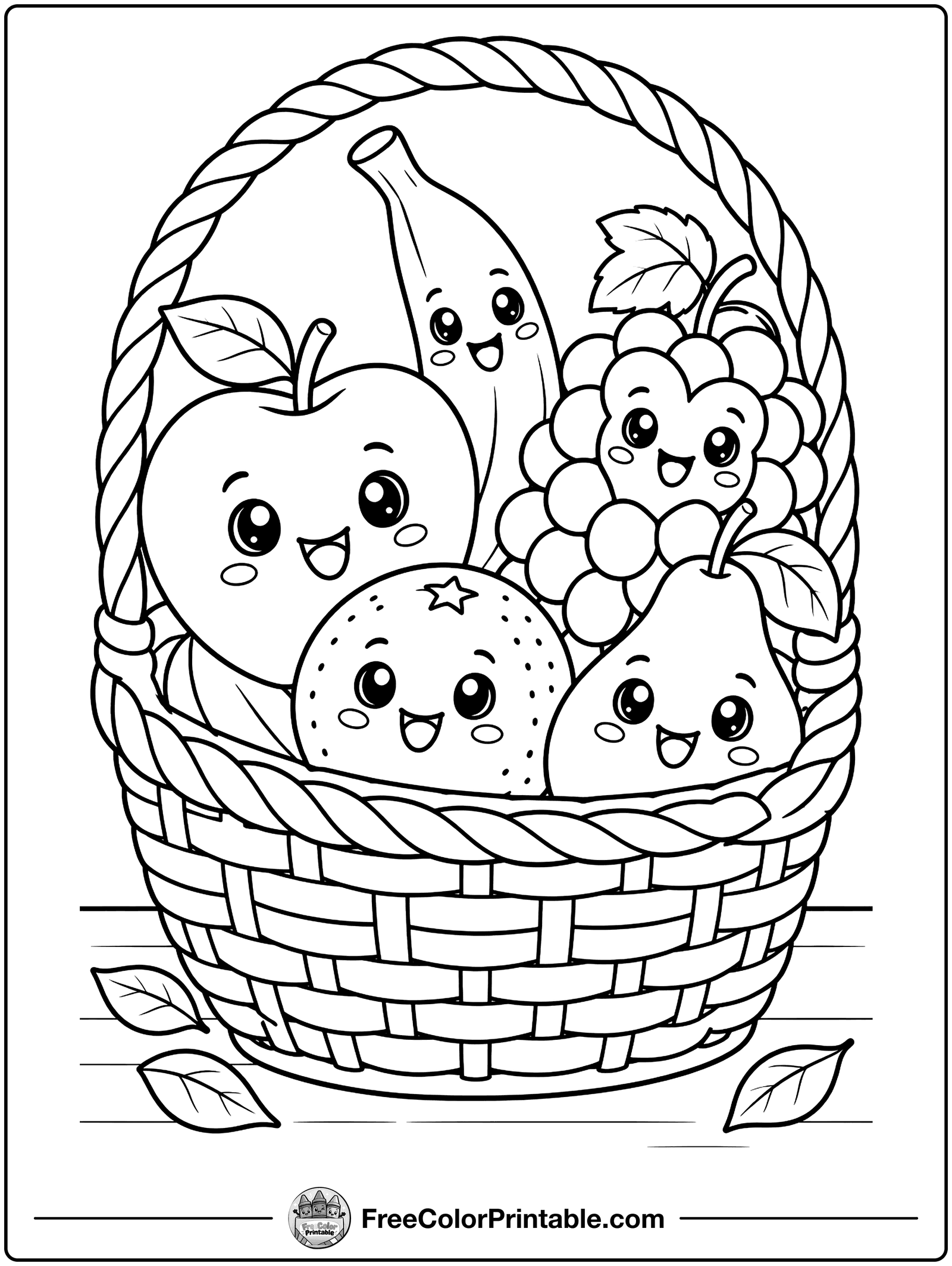 Basket of Mixed Fruit Coloring Page — free color printable