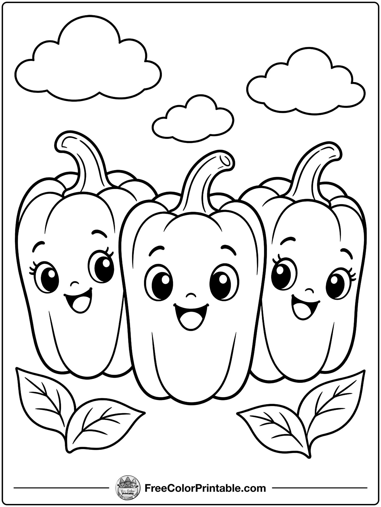 Bell Peppers Trio Coloring Page — free color printable