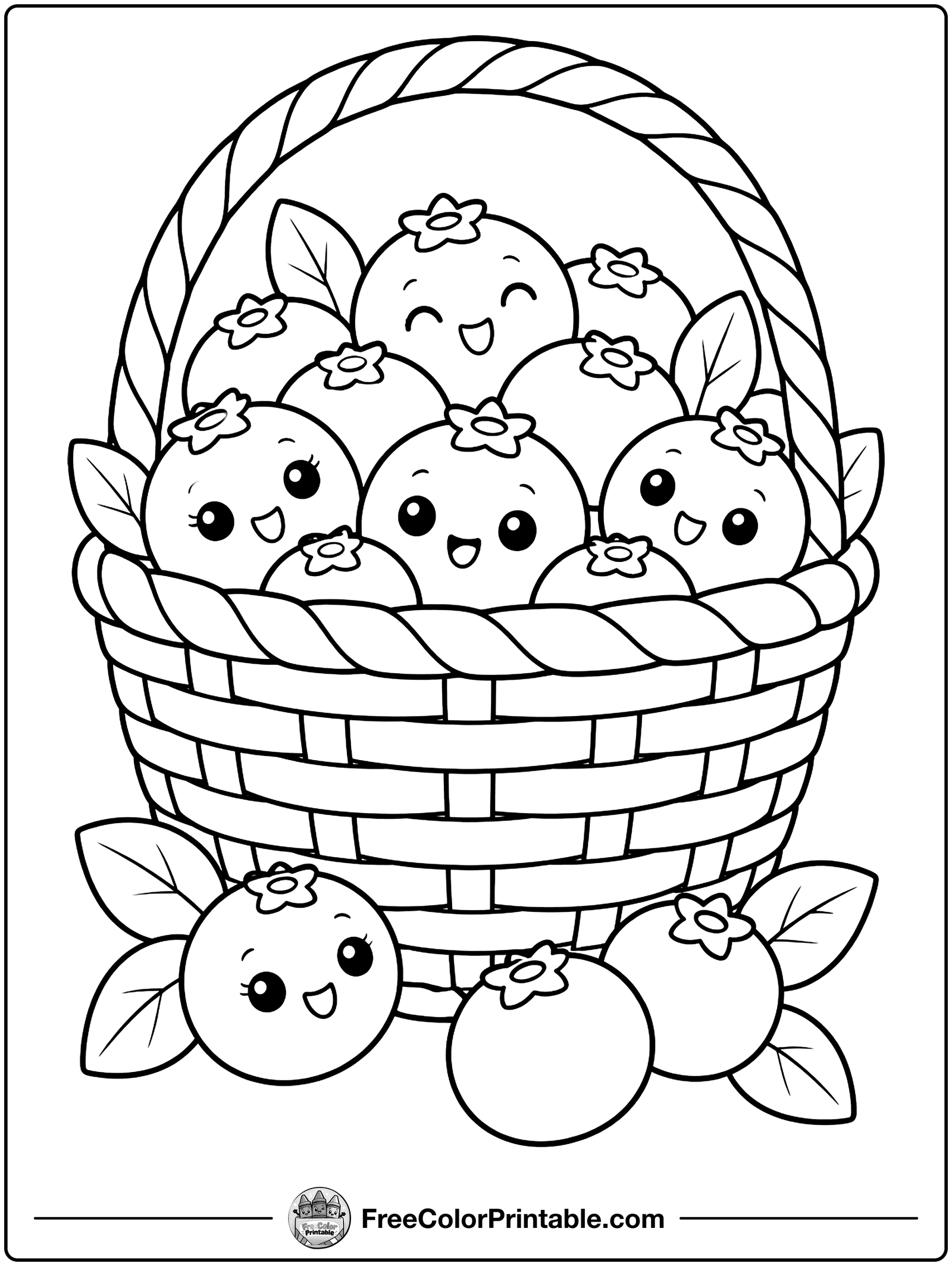 Blueberries in a Basket Coloring Page — free color printable