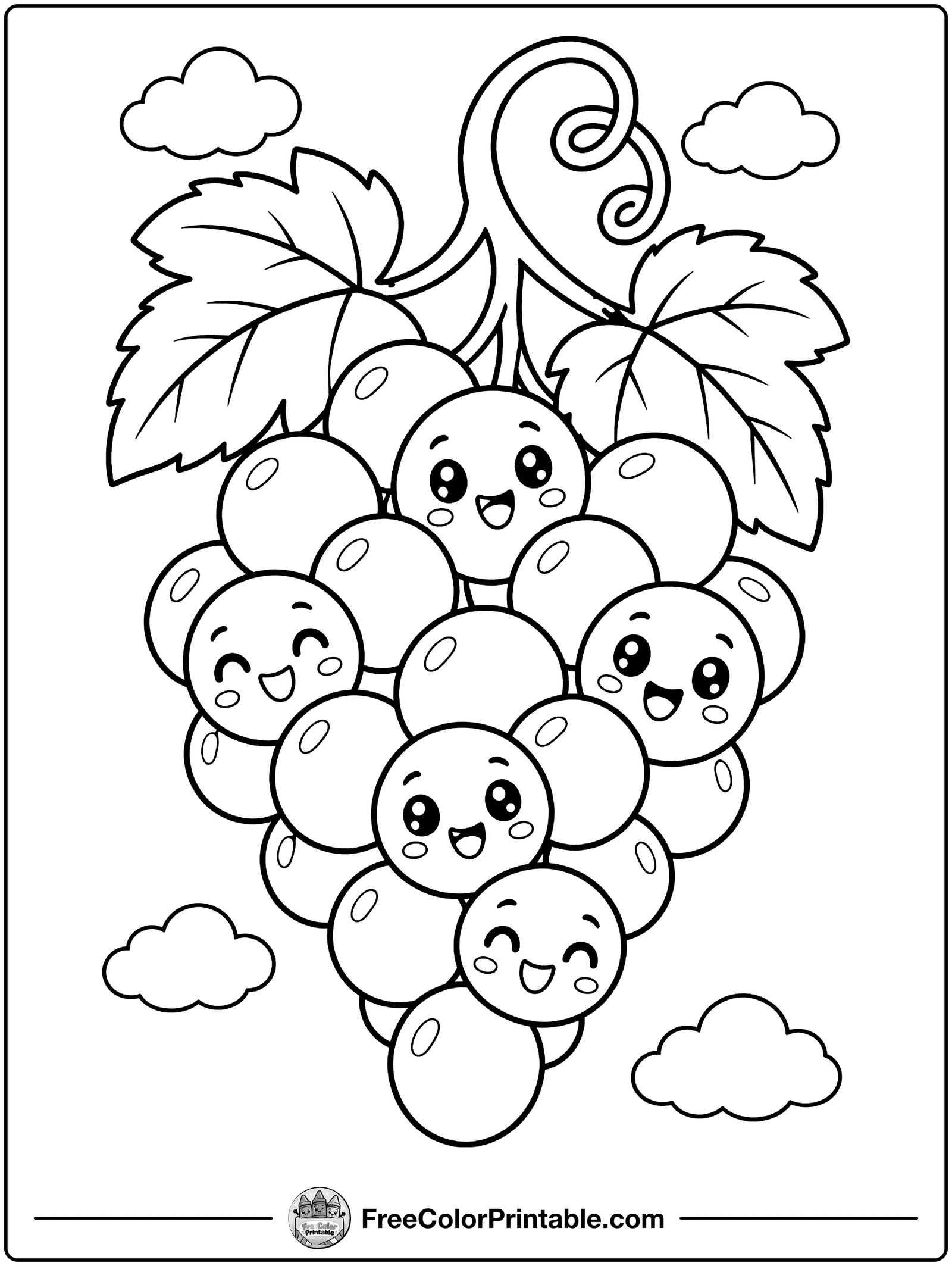 Bunch of Grapes Coloring Page — free color printable