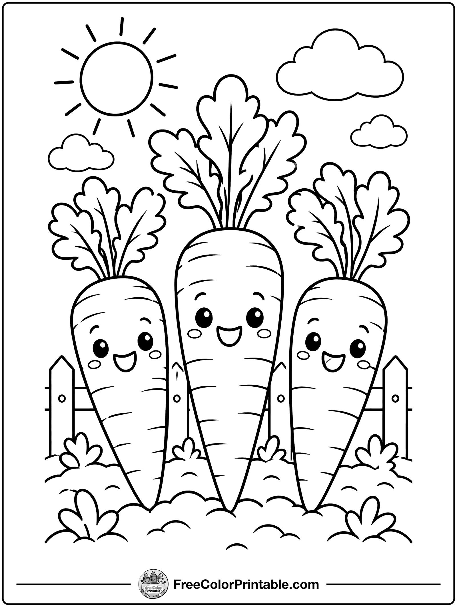 Carrots Growing in the Garden Coloring Page — free color printable