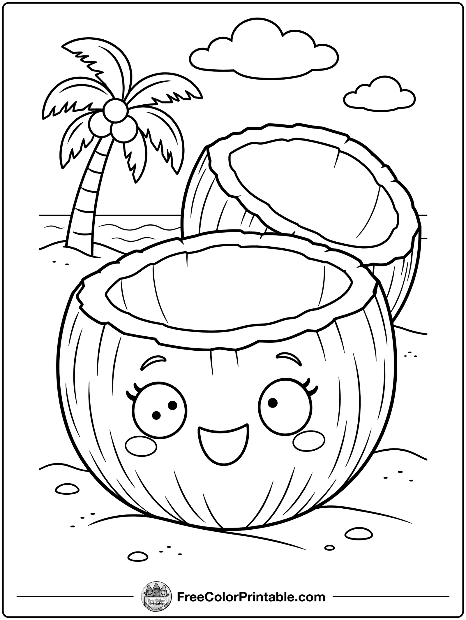 Coconut Cracked Open Coloring Page — free color printable