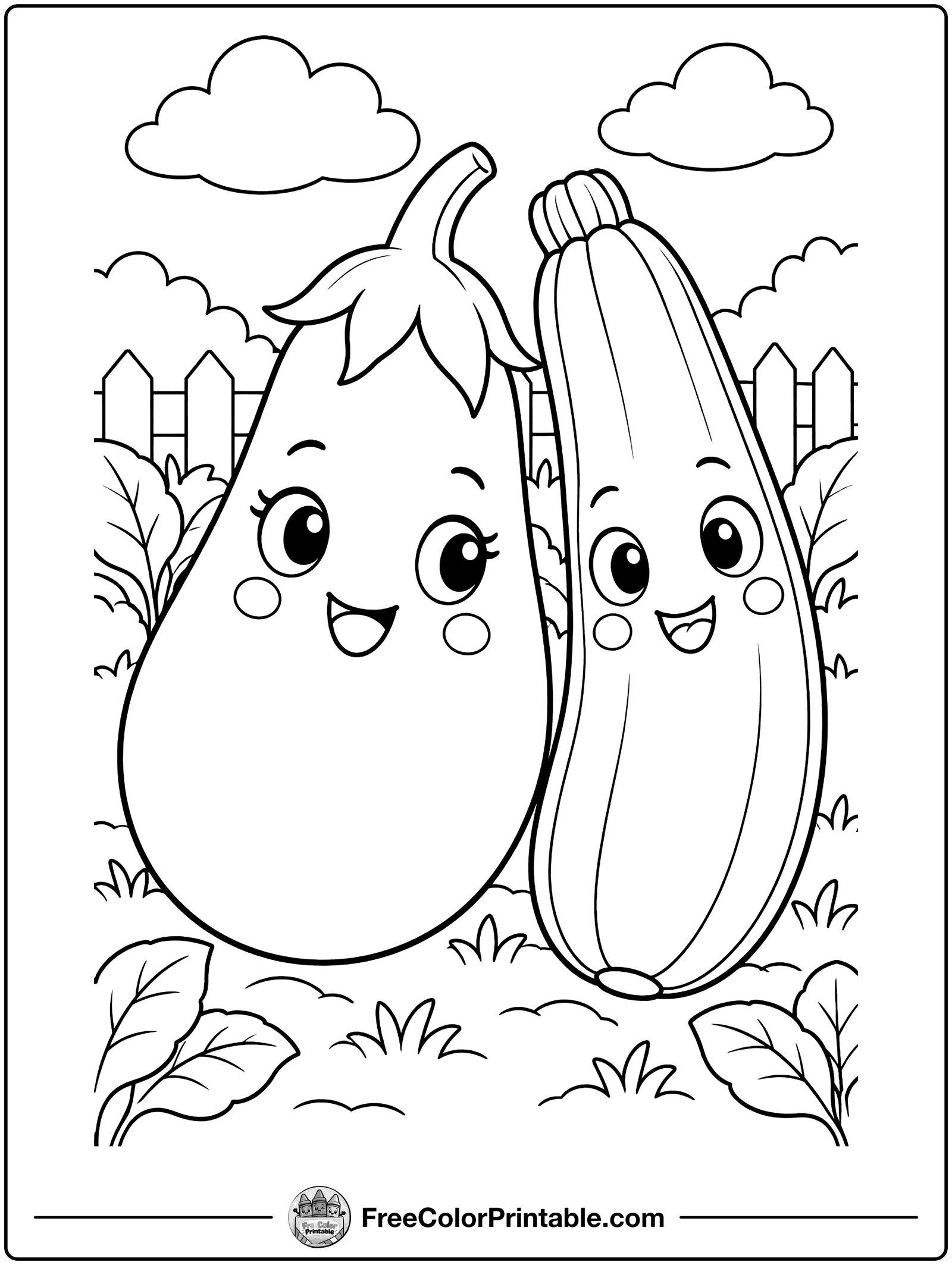Eggplant and Zucchini Coloring Page — free color printable