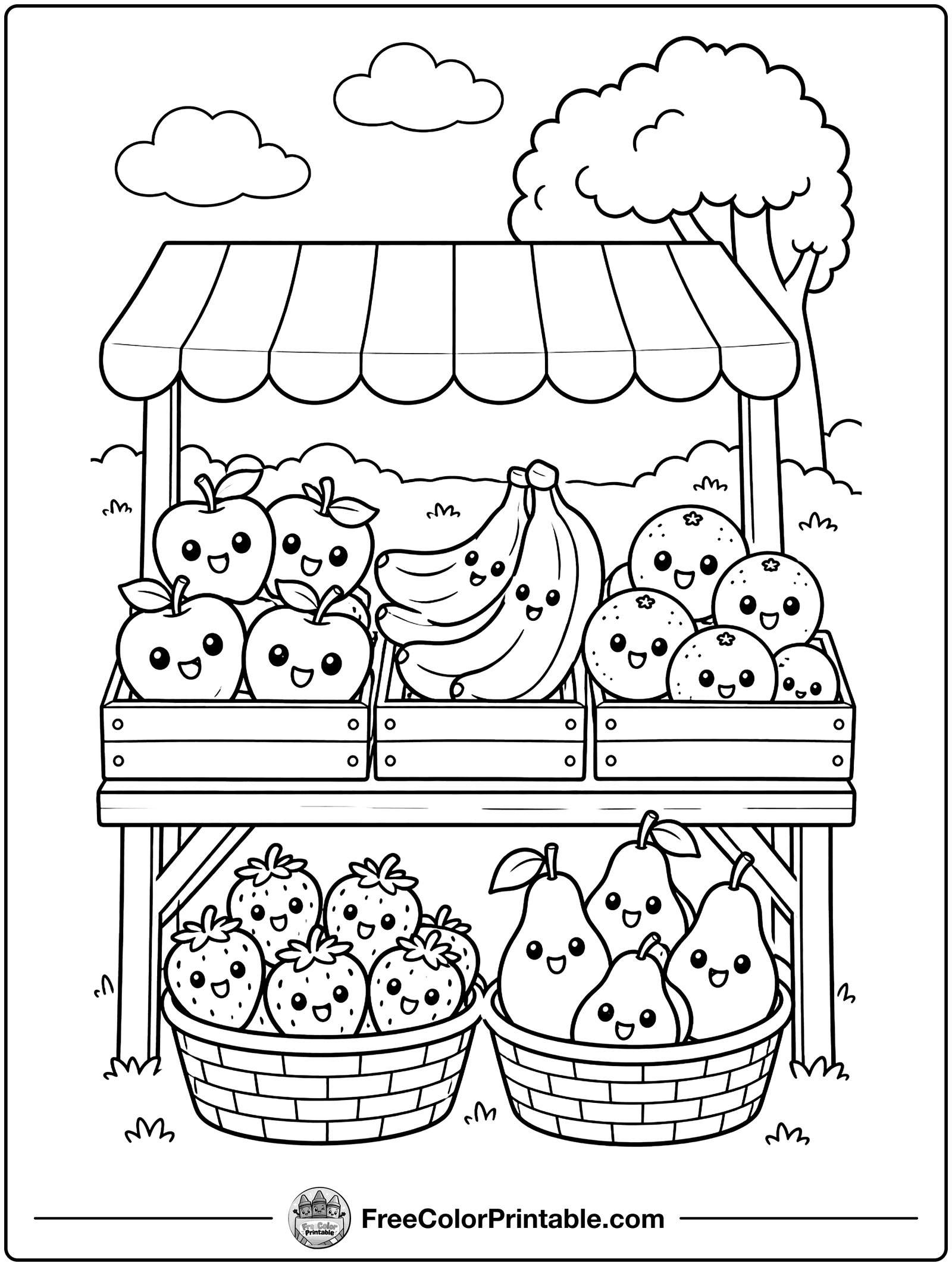 Fruit Stand at the Market Coloring Page — free color printable