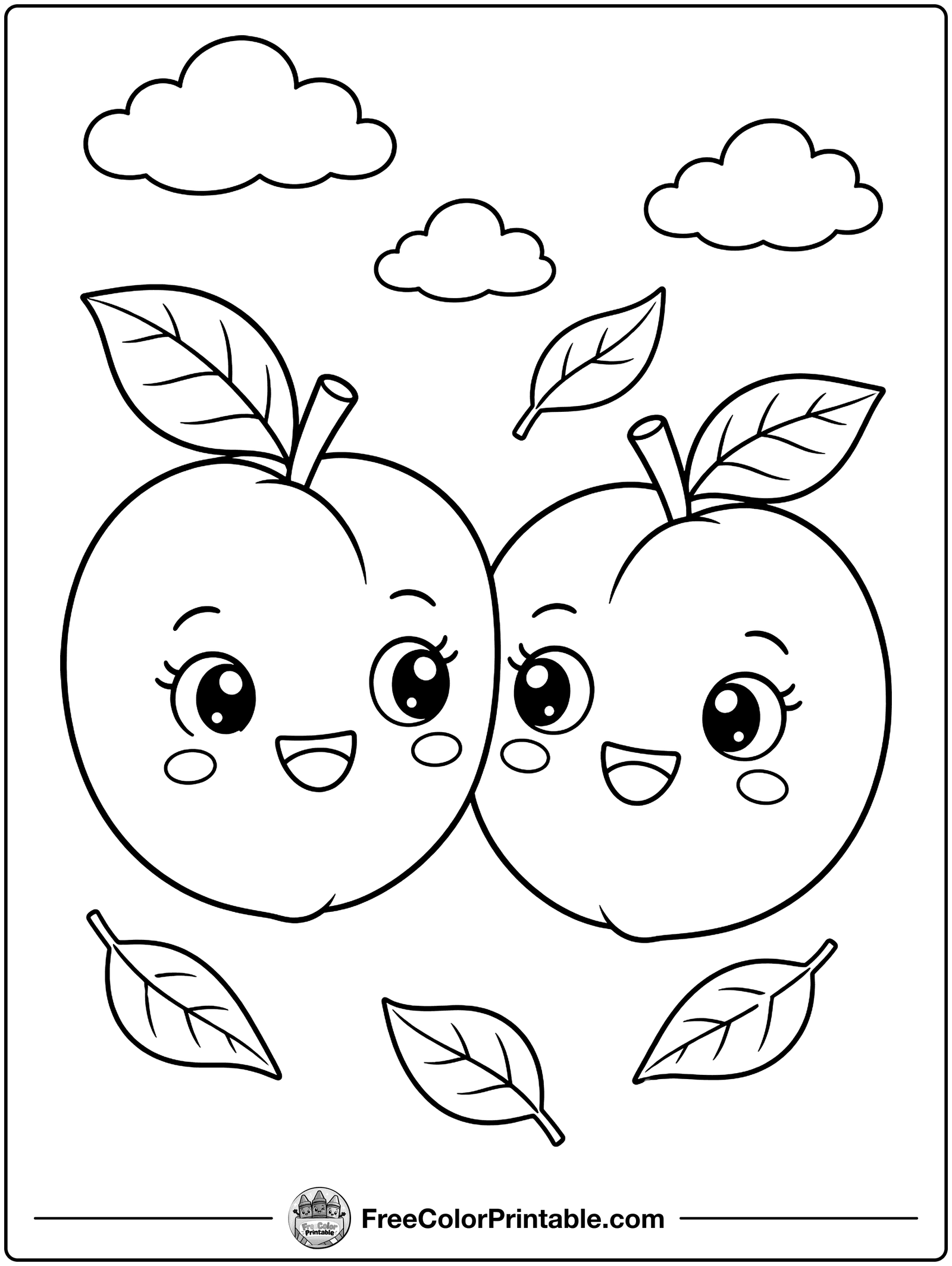 Fuzzy Peach Friends Coloring Page — free color printable