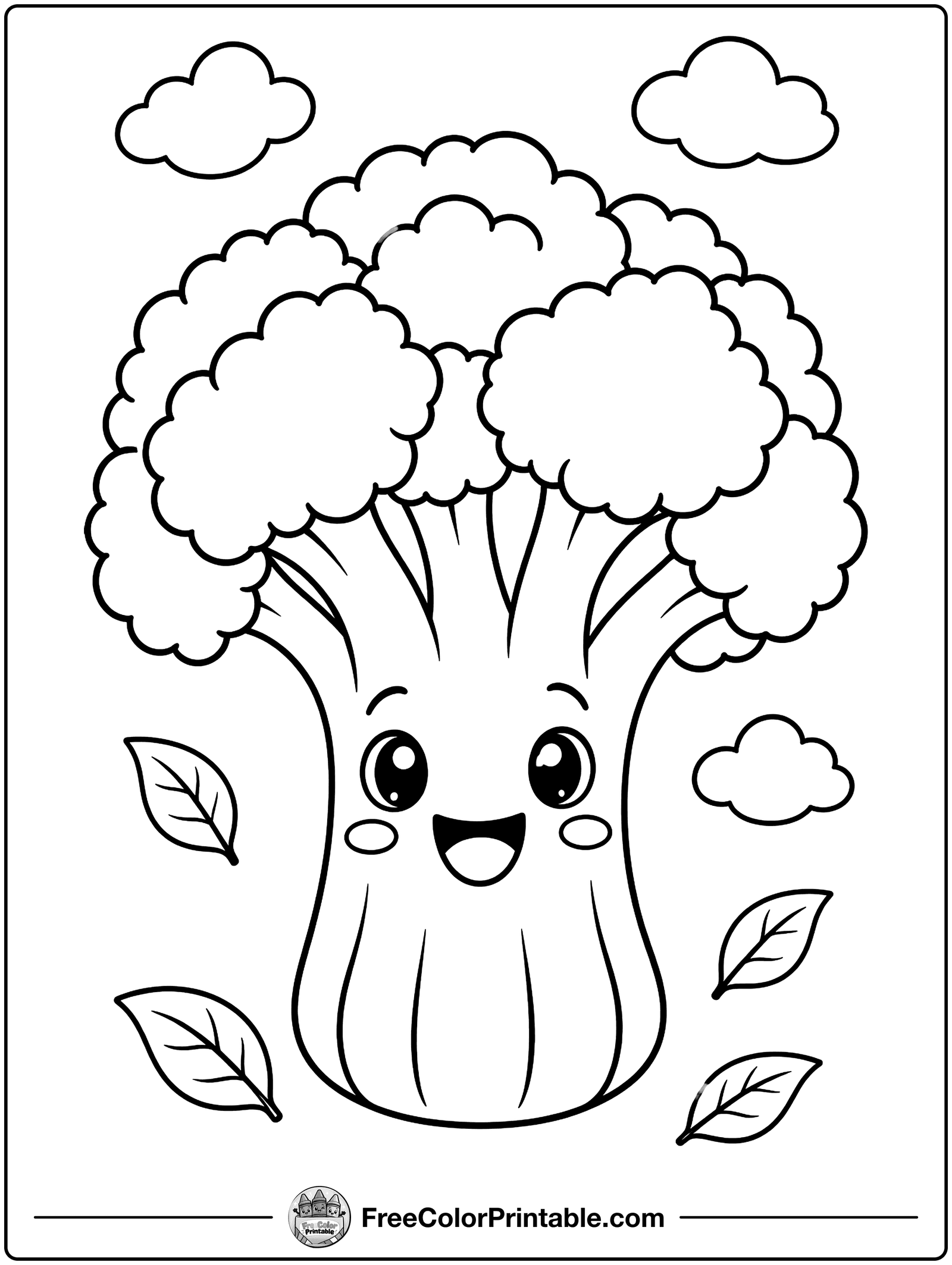 Happy Broccoli Coloring Page — free color printable
