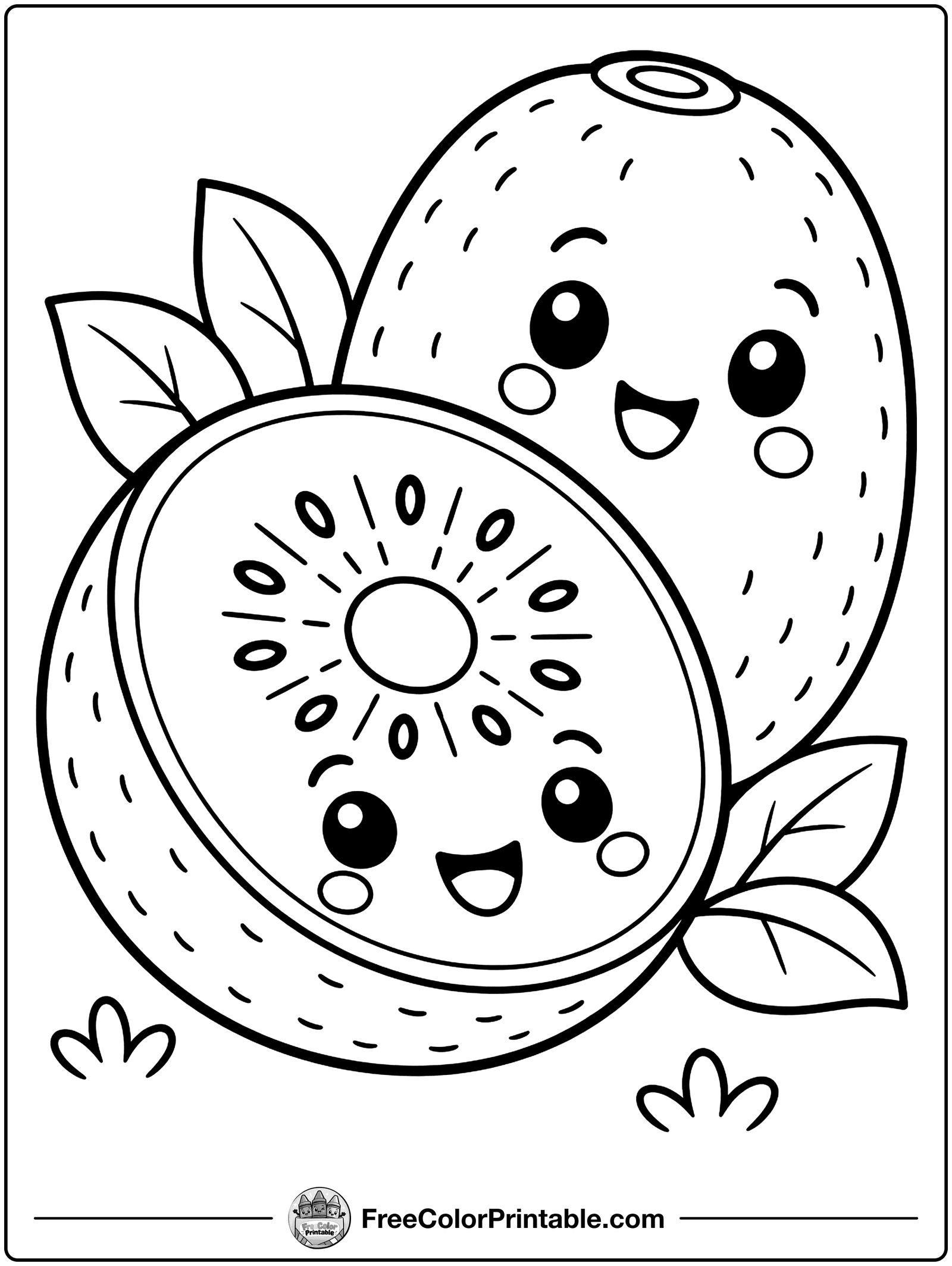 Kiwi Cut in Half Coloring Page — free color printable