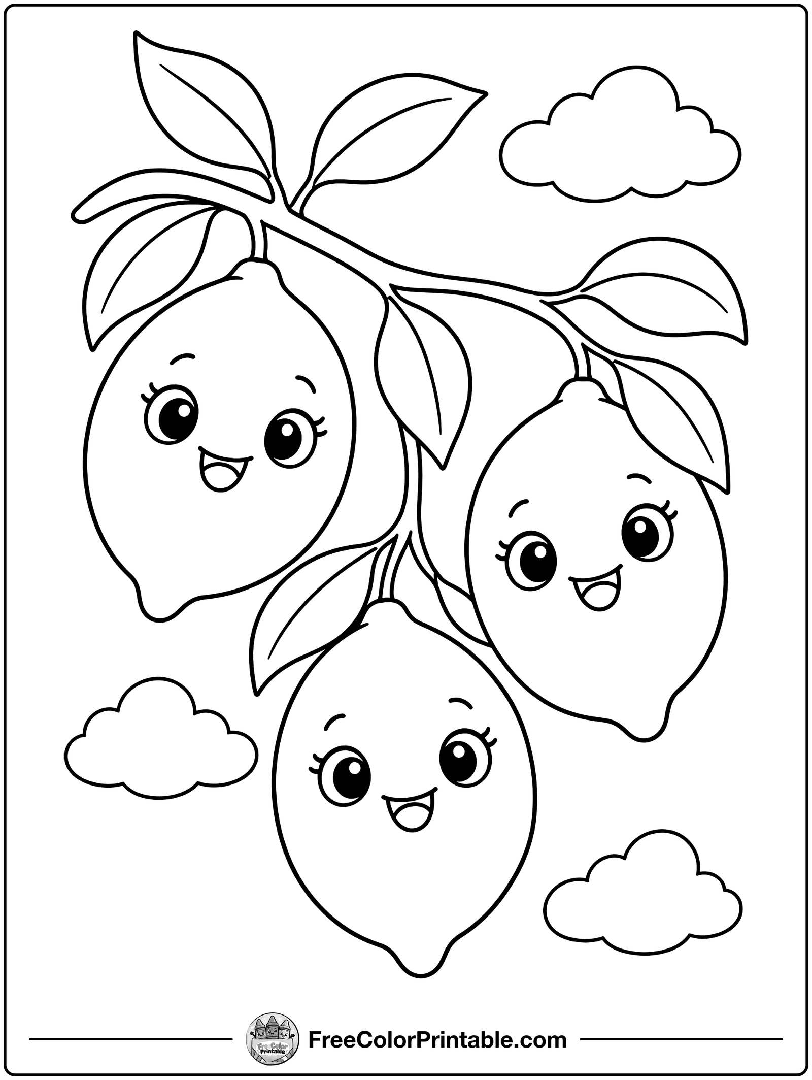 Lemons on a Branch Coloring Page — free color printable