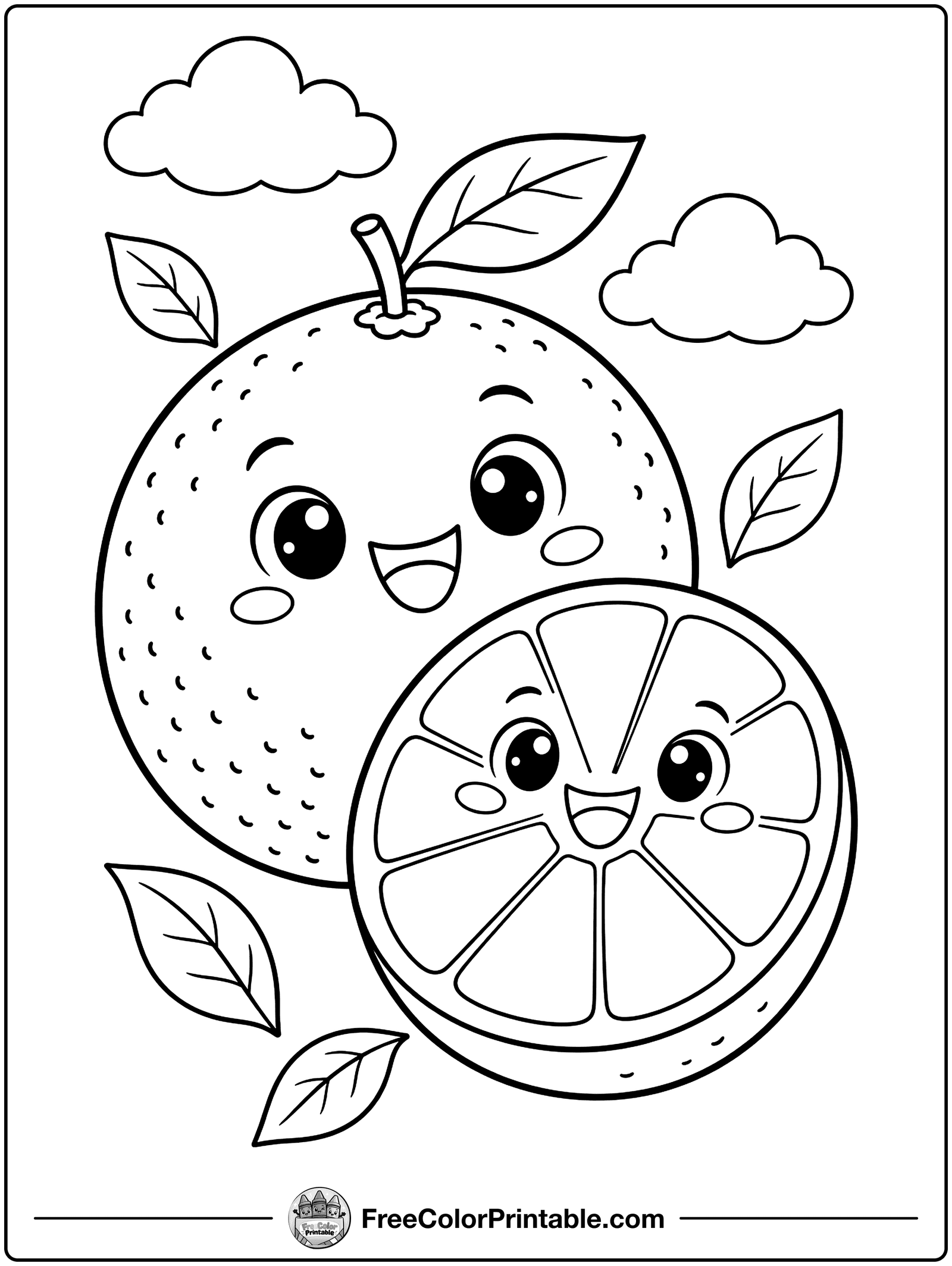 Orange and Orange Slice Coloring Page — free color printable