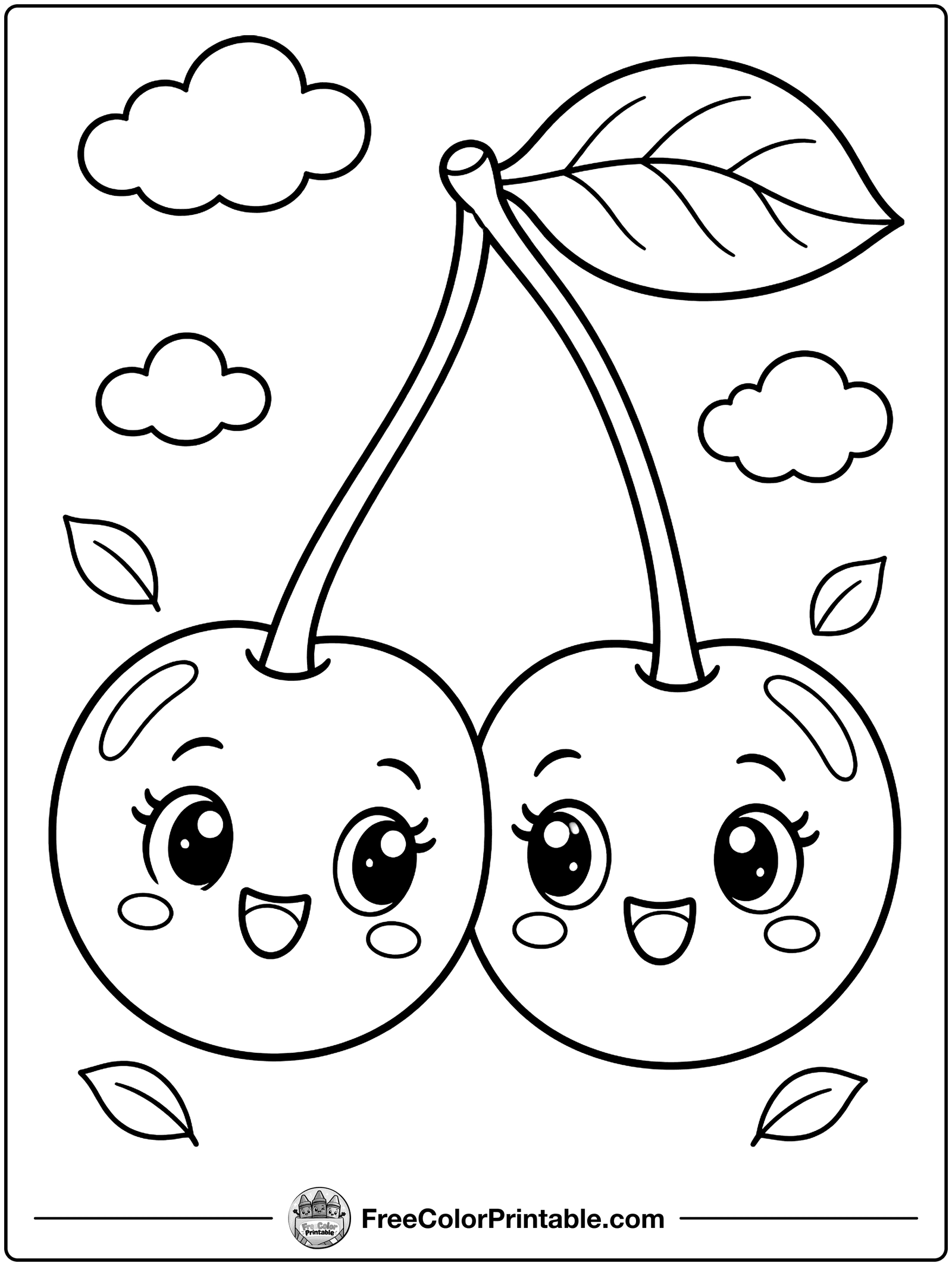 Pair of Cherries Coloring Page — free color printable