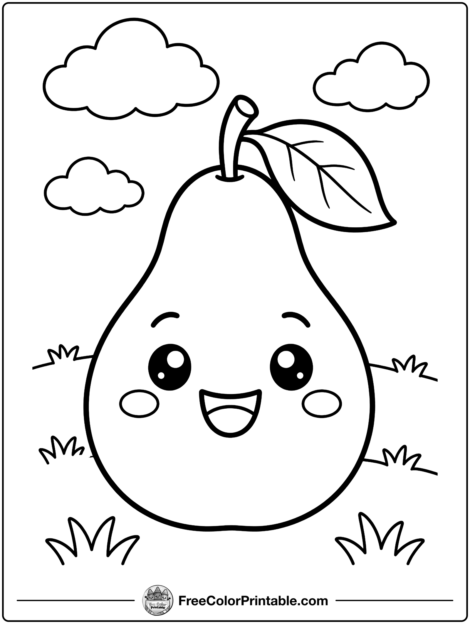 Pear with a Leaf Coloring Page — free color printable
