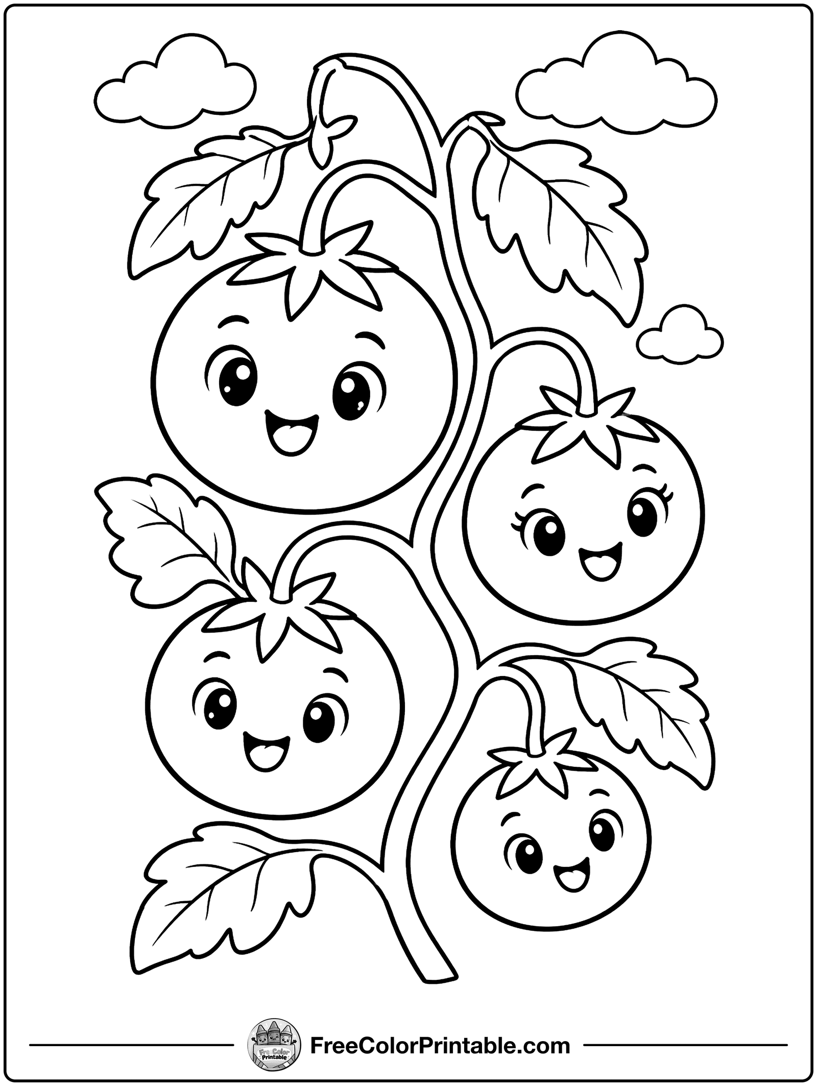 Tomatoes on the Vine Coloring Page — free color printable