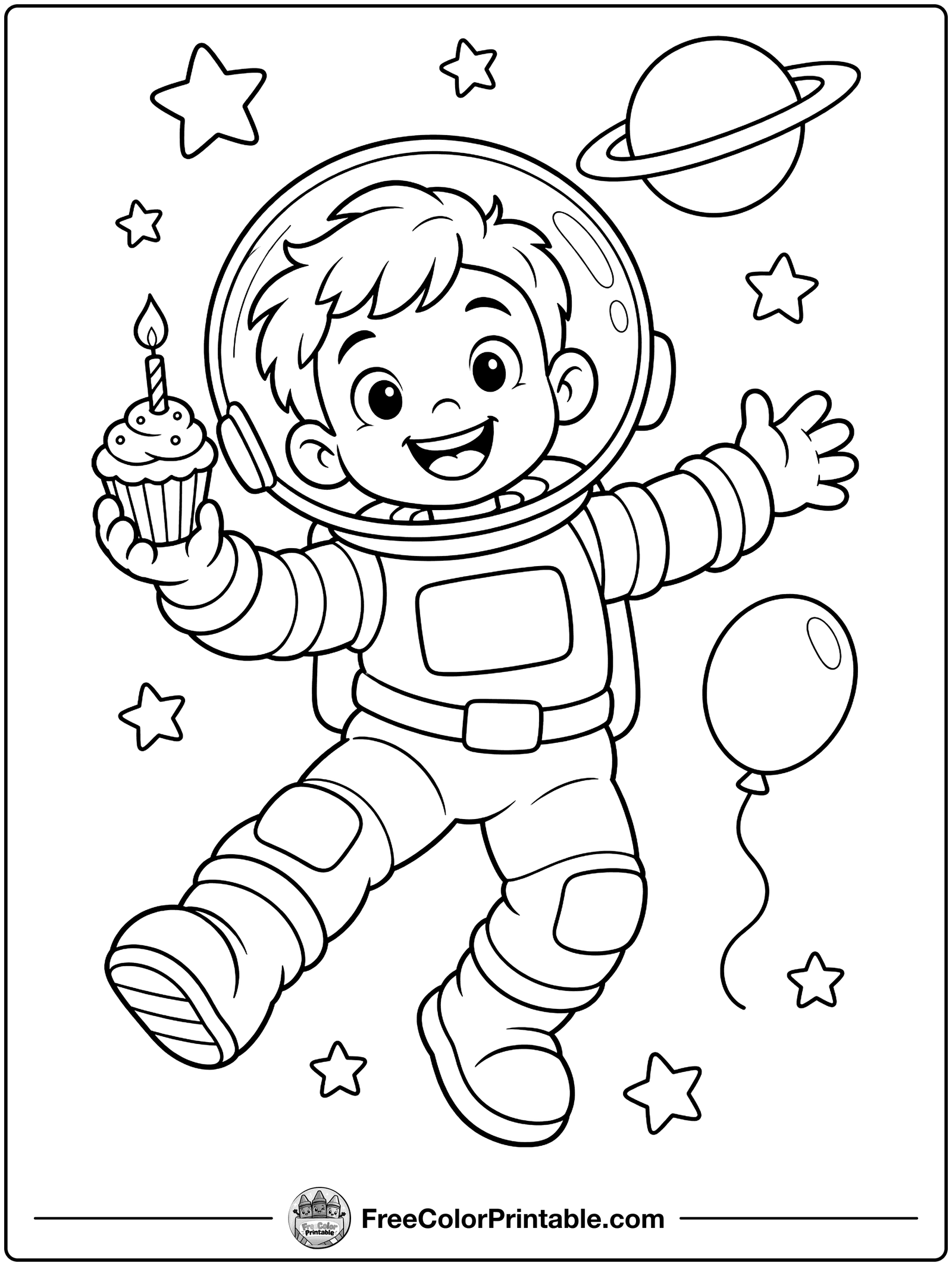 Astronaut Birthday Party Coloring Page — free color printable