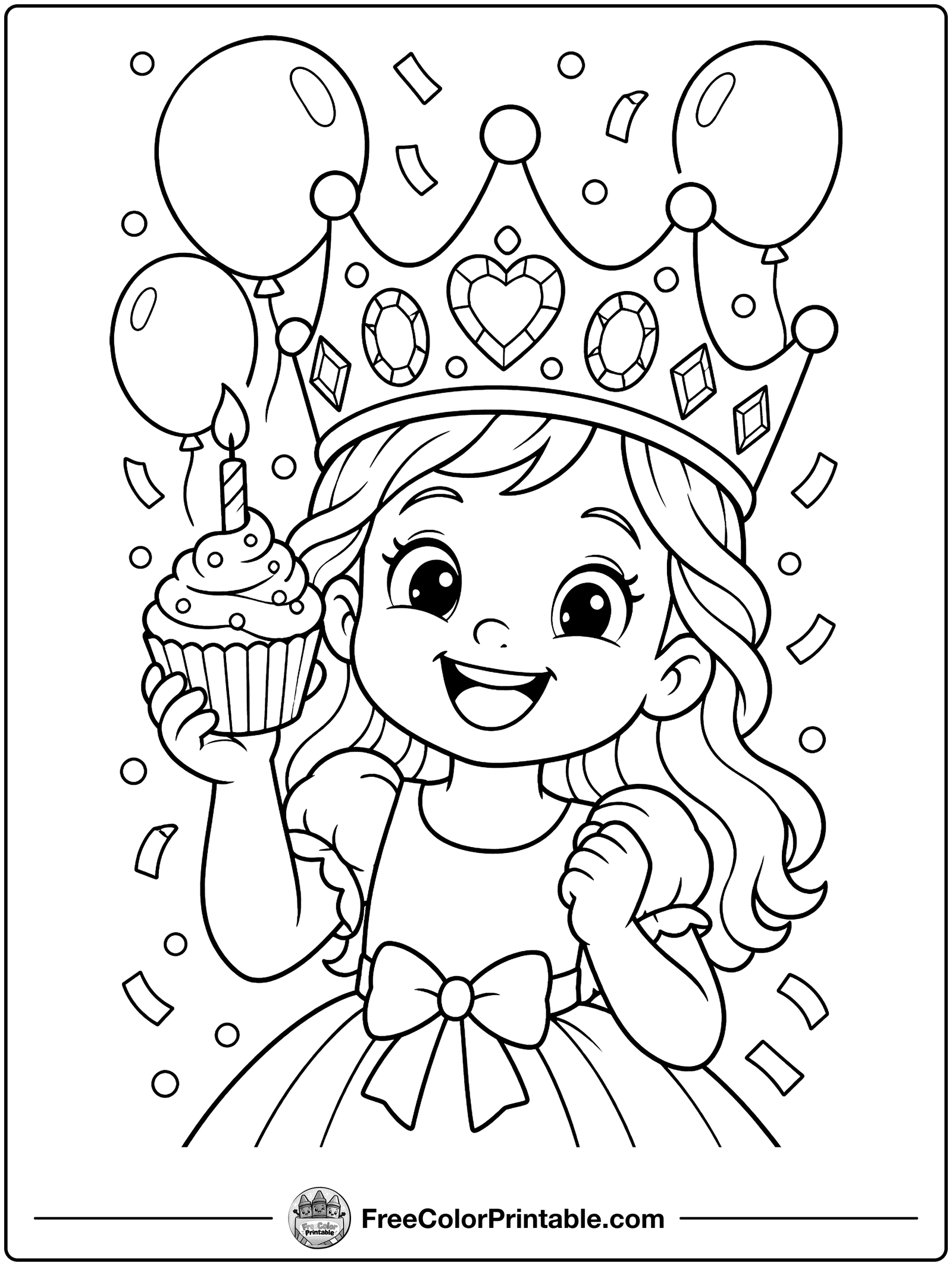 Birthday Kid in a Big Crown Coloring Page — free color printable