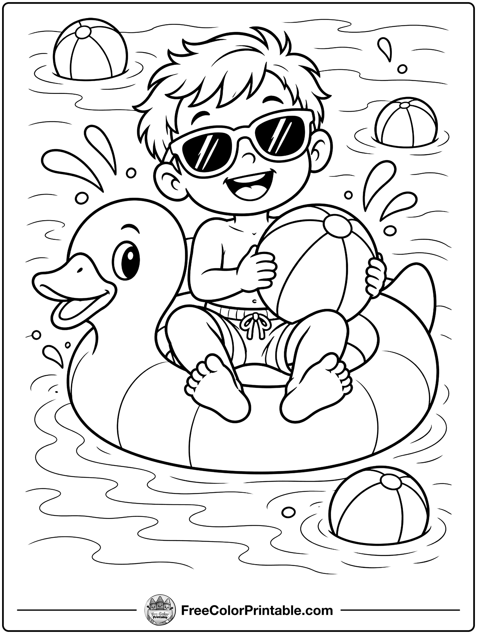 Birthday Pool Party Splash Coloring Page — free color printable