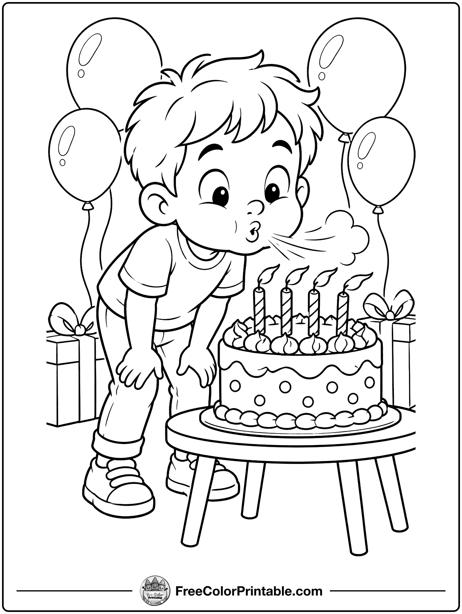 Blowing Out the Birthday Candles Coloring Page — free color printable