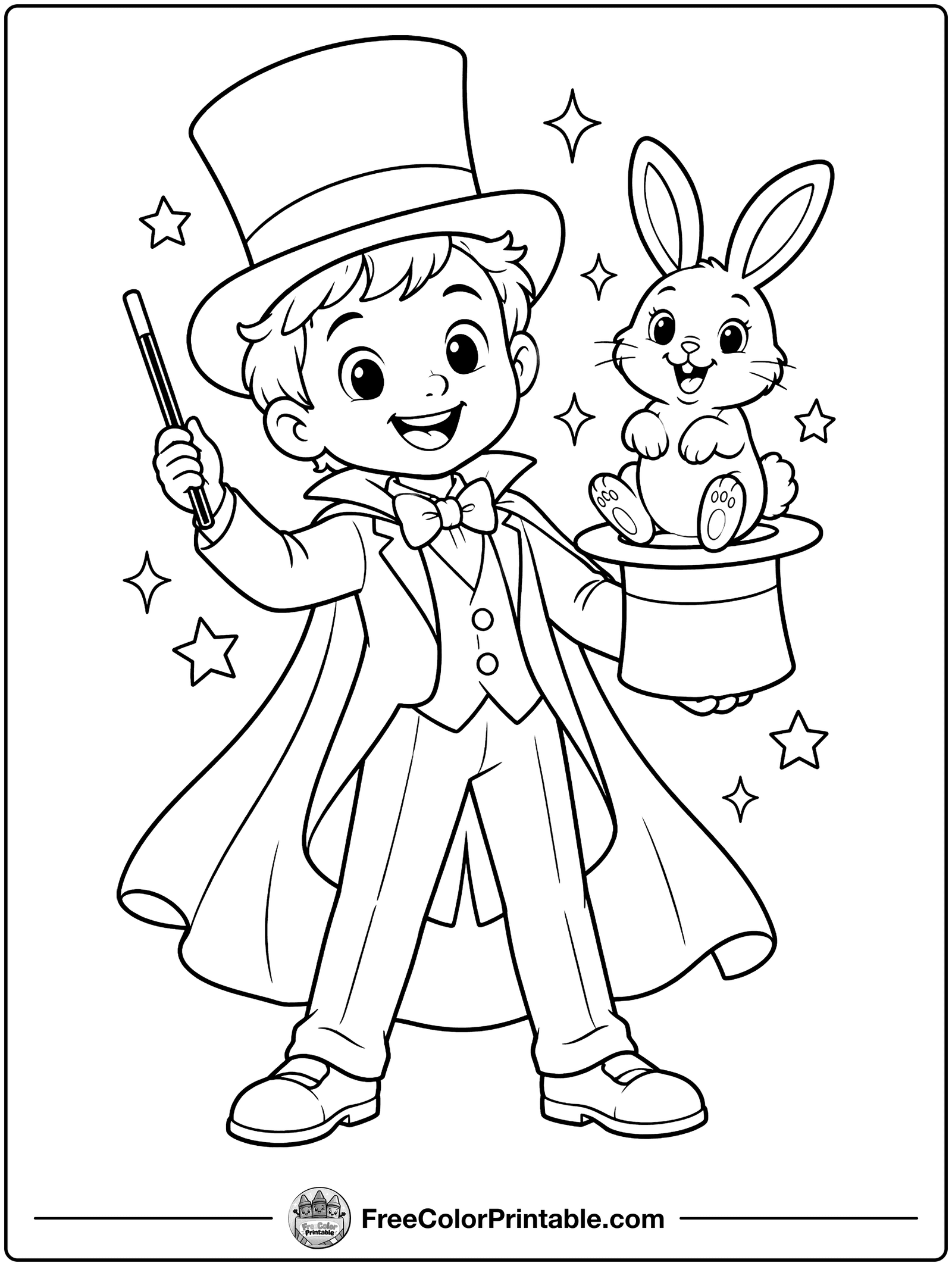 Little Magician and the Bunny Coloring Page — free color printable