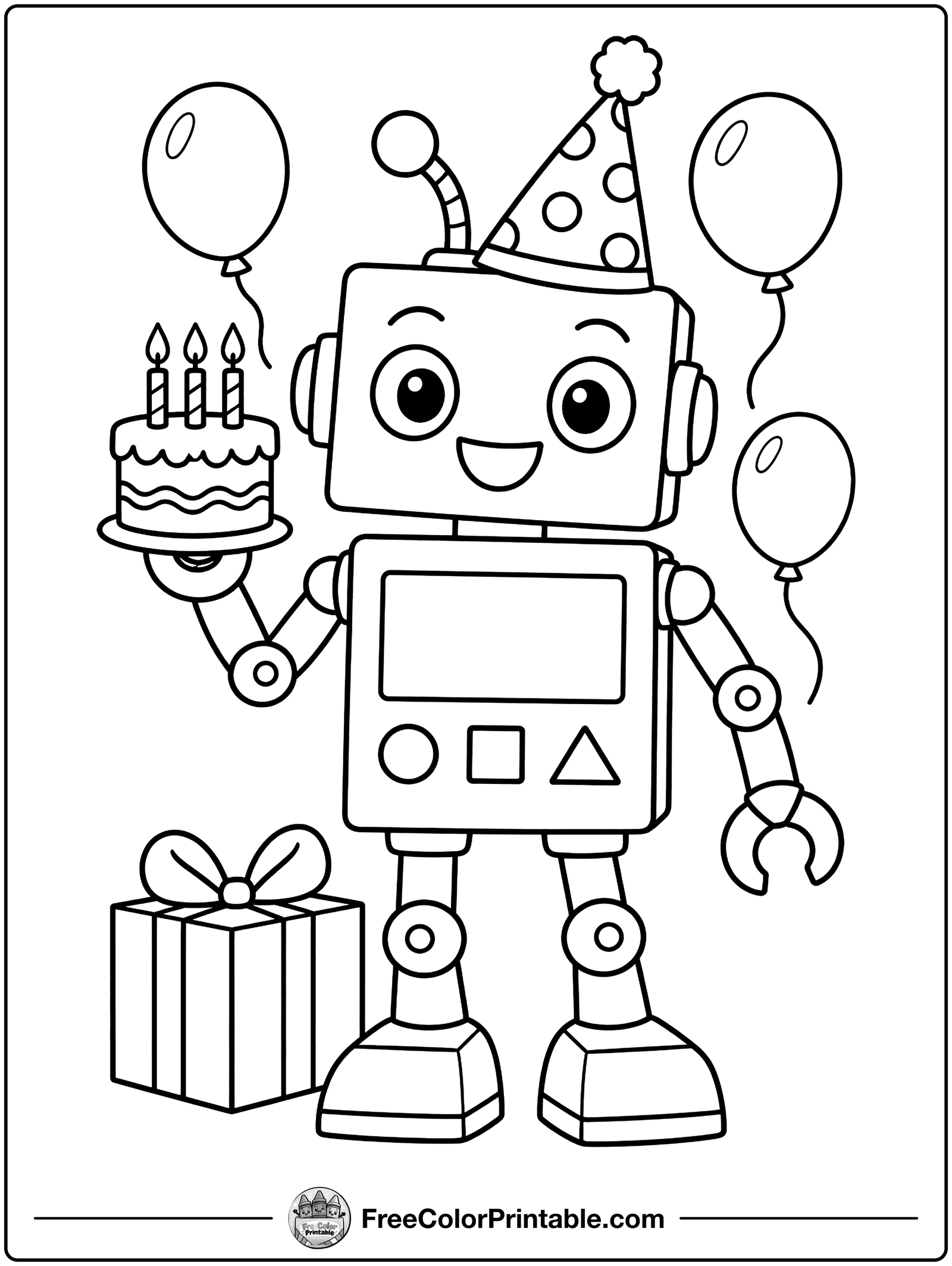Robot Birthday Party Coloring Page — free color printable