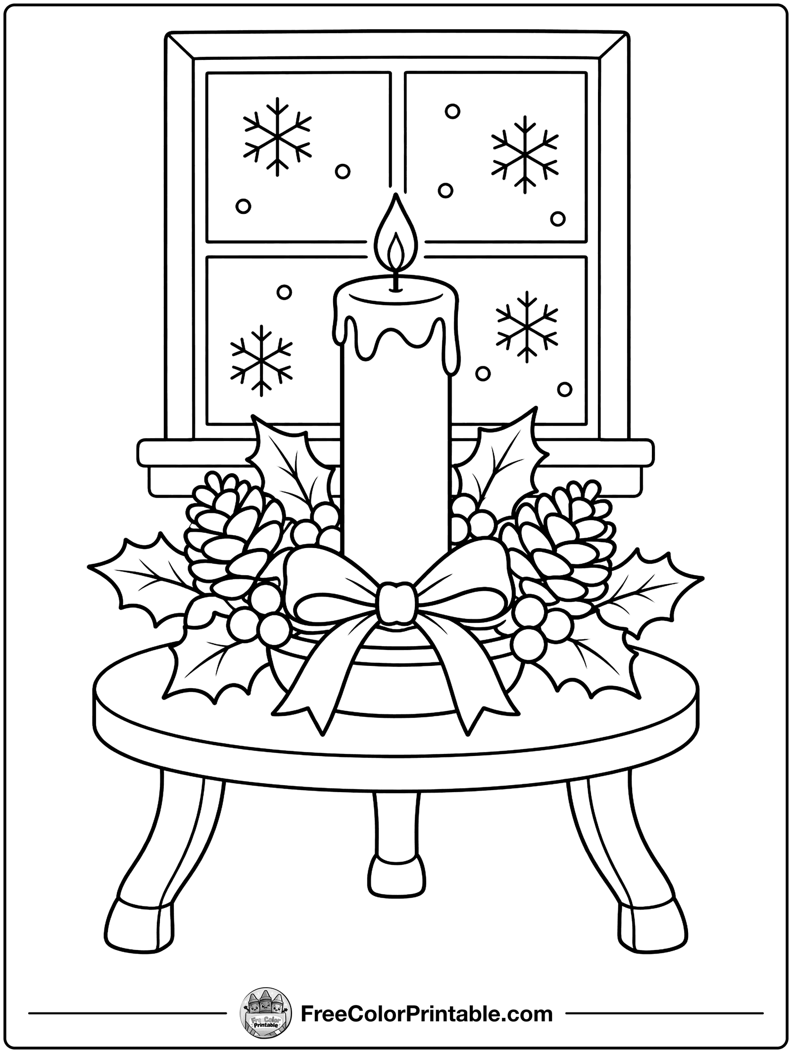 Candle and Pinecones Coloring Page — free color printable