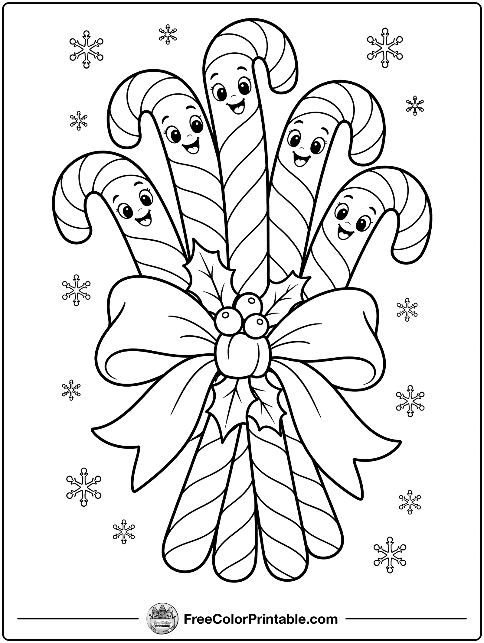 Candy Canes with a Bow Coloring Page — free color printable
