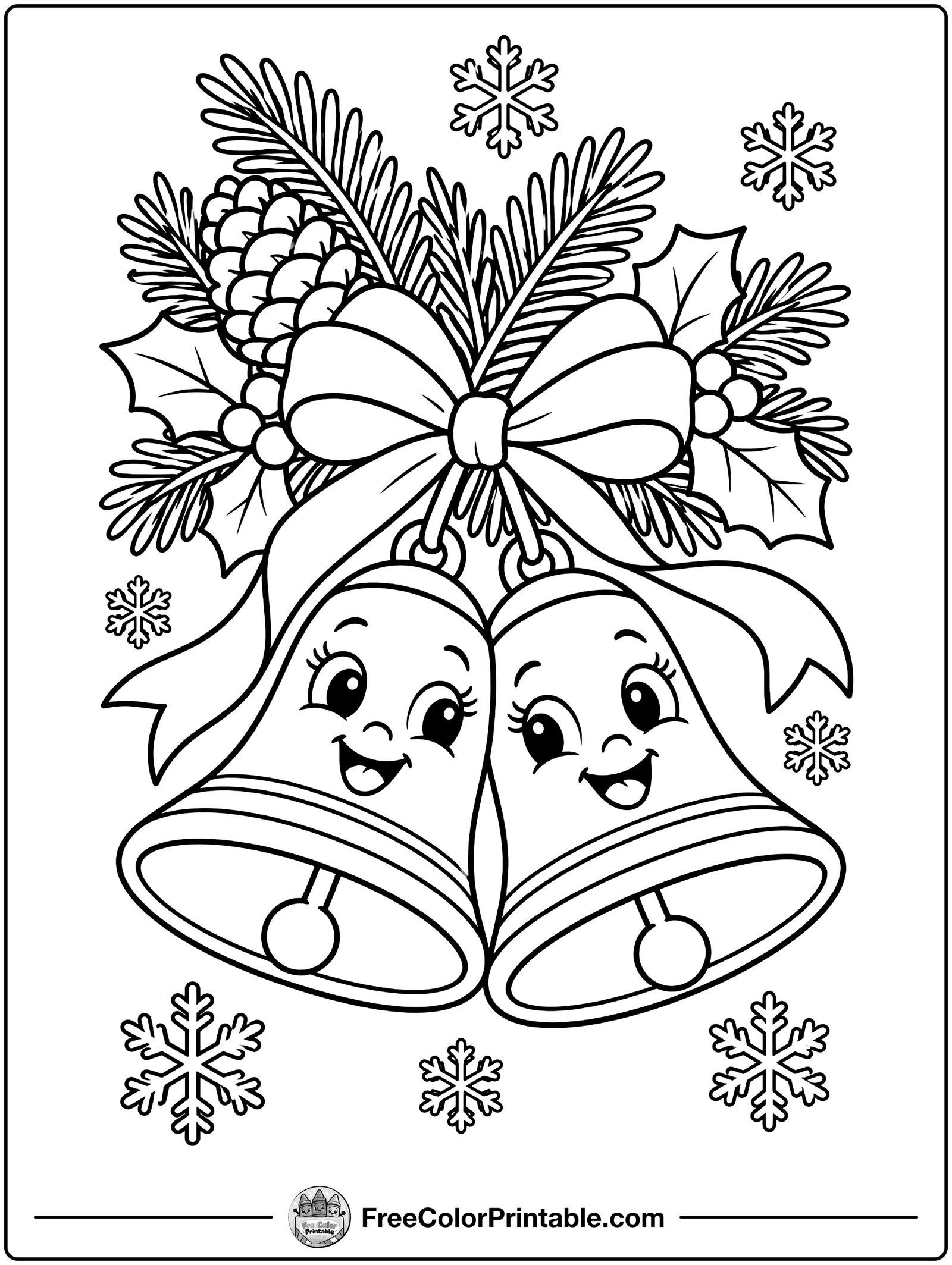 Christmas Bells and Ribbon Coloring Page — free color printable