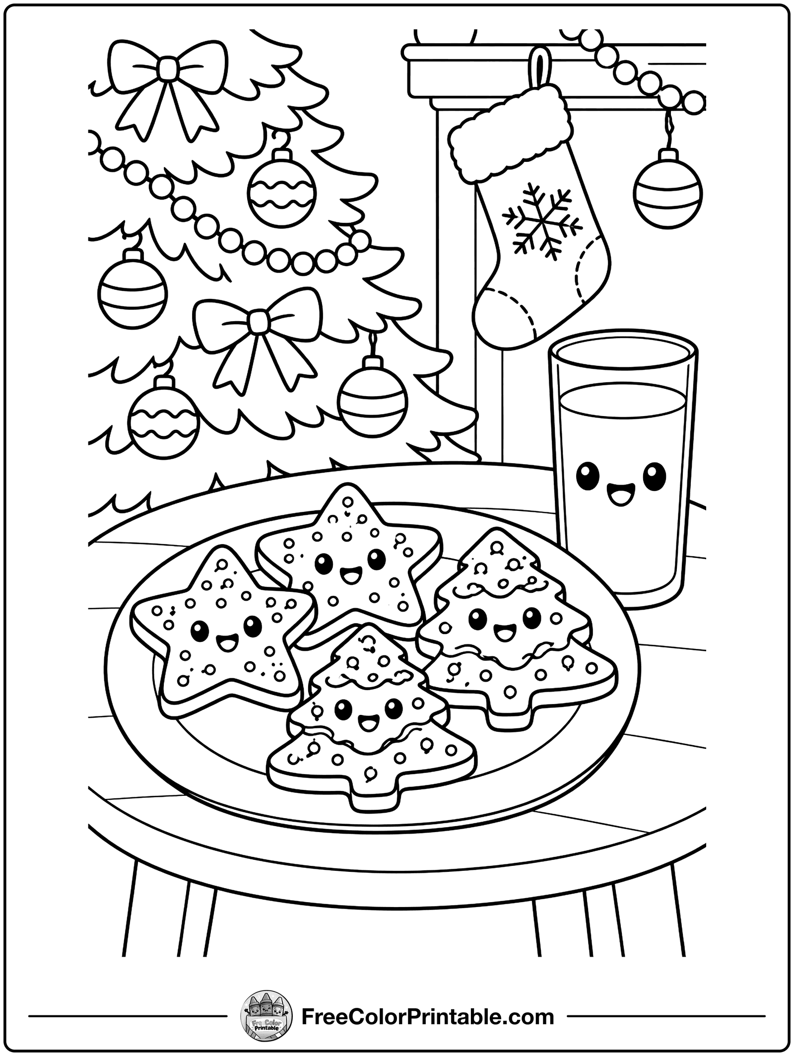 Santa's Cookies and Milk Coloring Page — free color printable