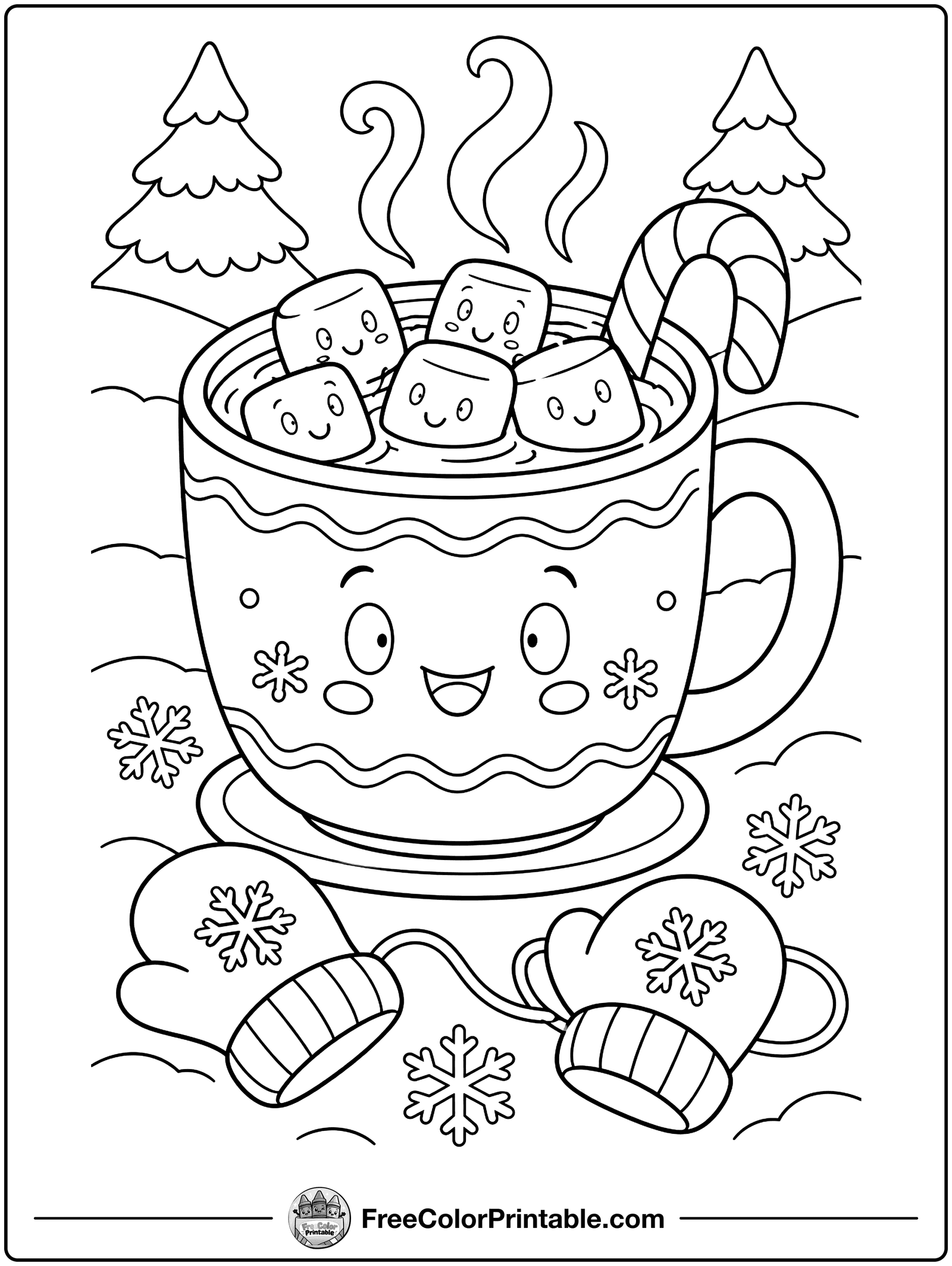 Hot Cocoa with Marshmallows Coloring Page — free color printable