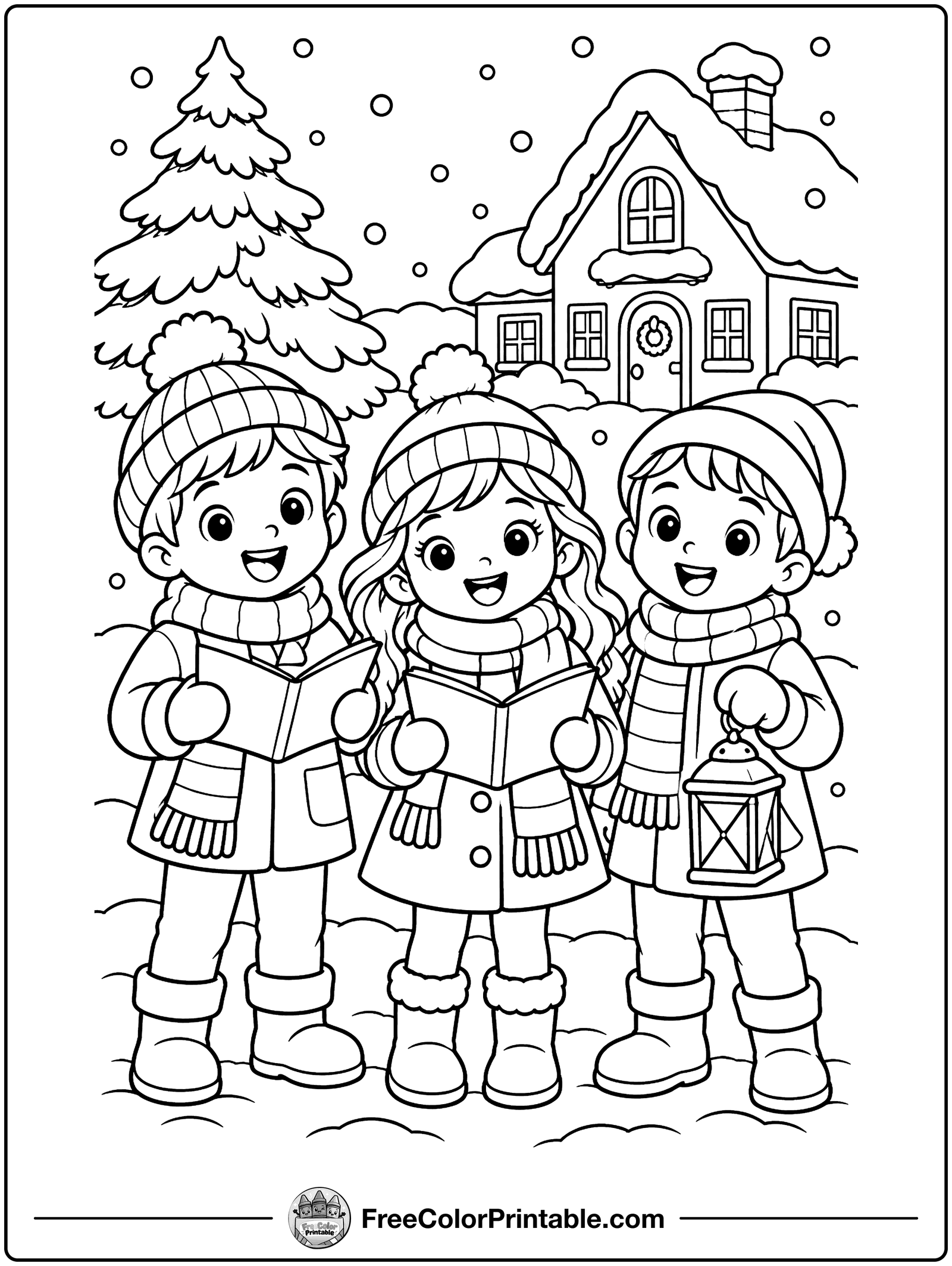 Kids Singing Carols Coloring Page — free color printable