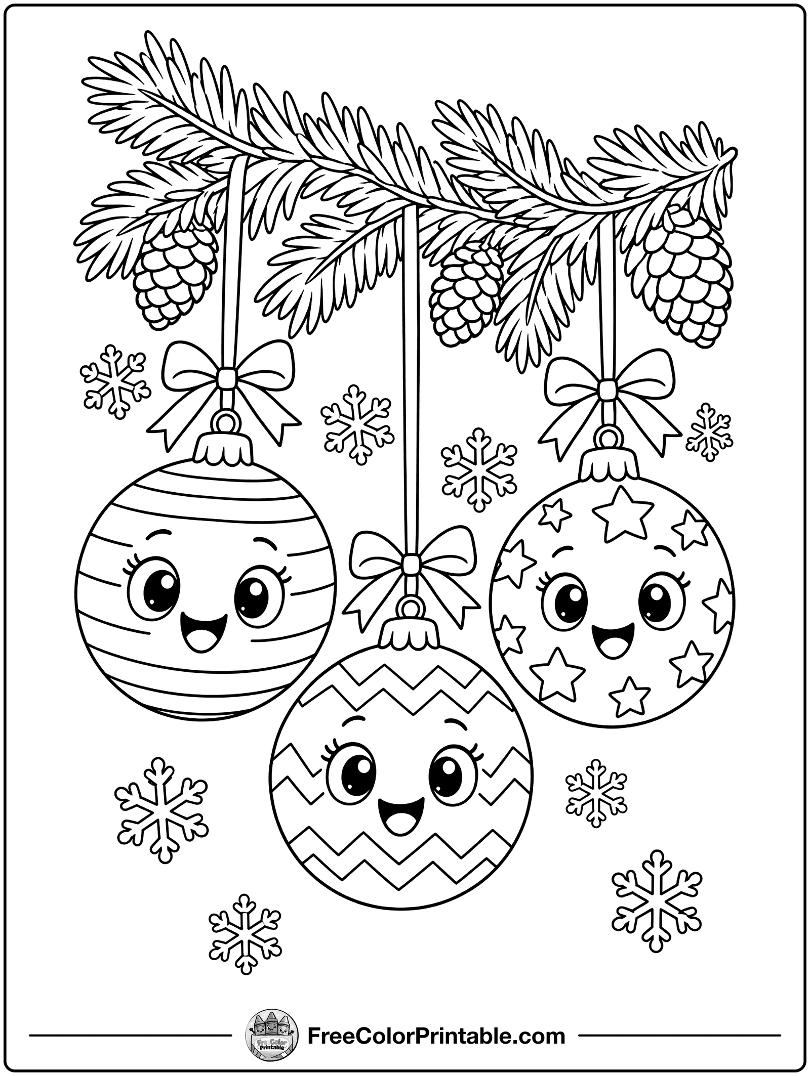 Ornaments on a Branch Coloring Page — free color printable
