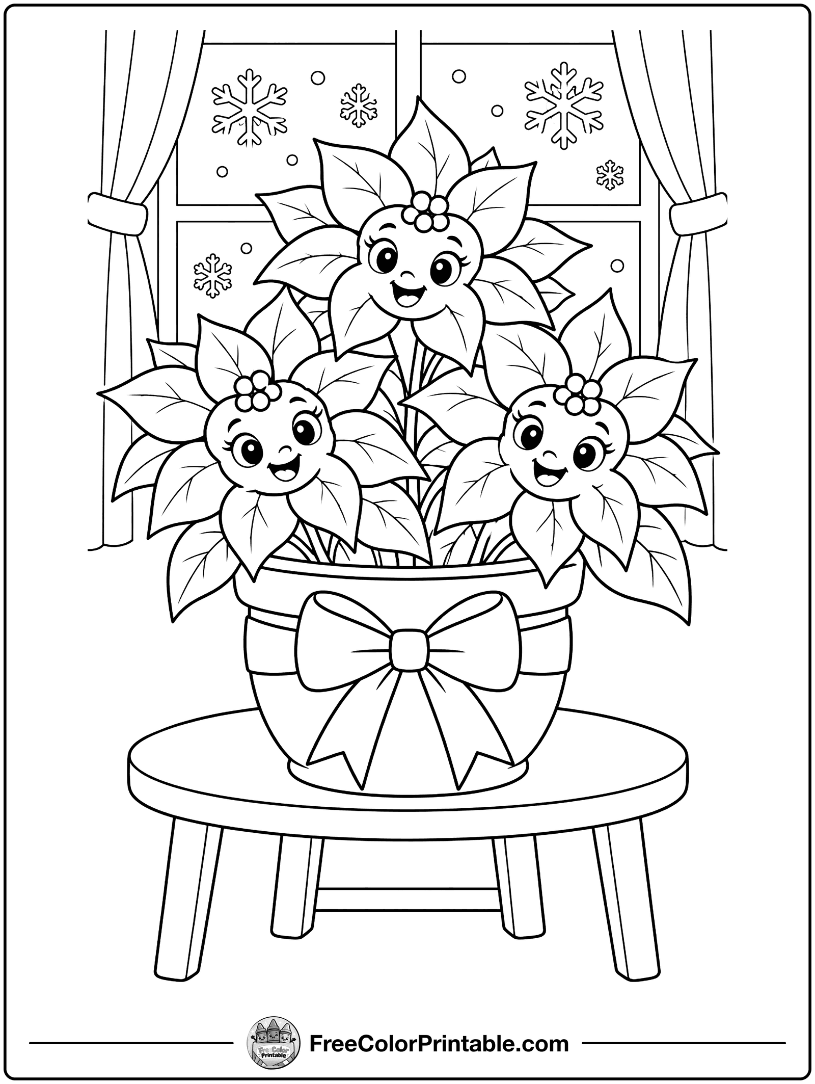 Poinsettia in a Pot Coloring Page — free color printable
