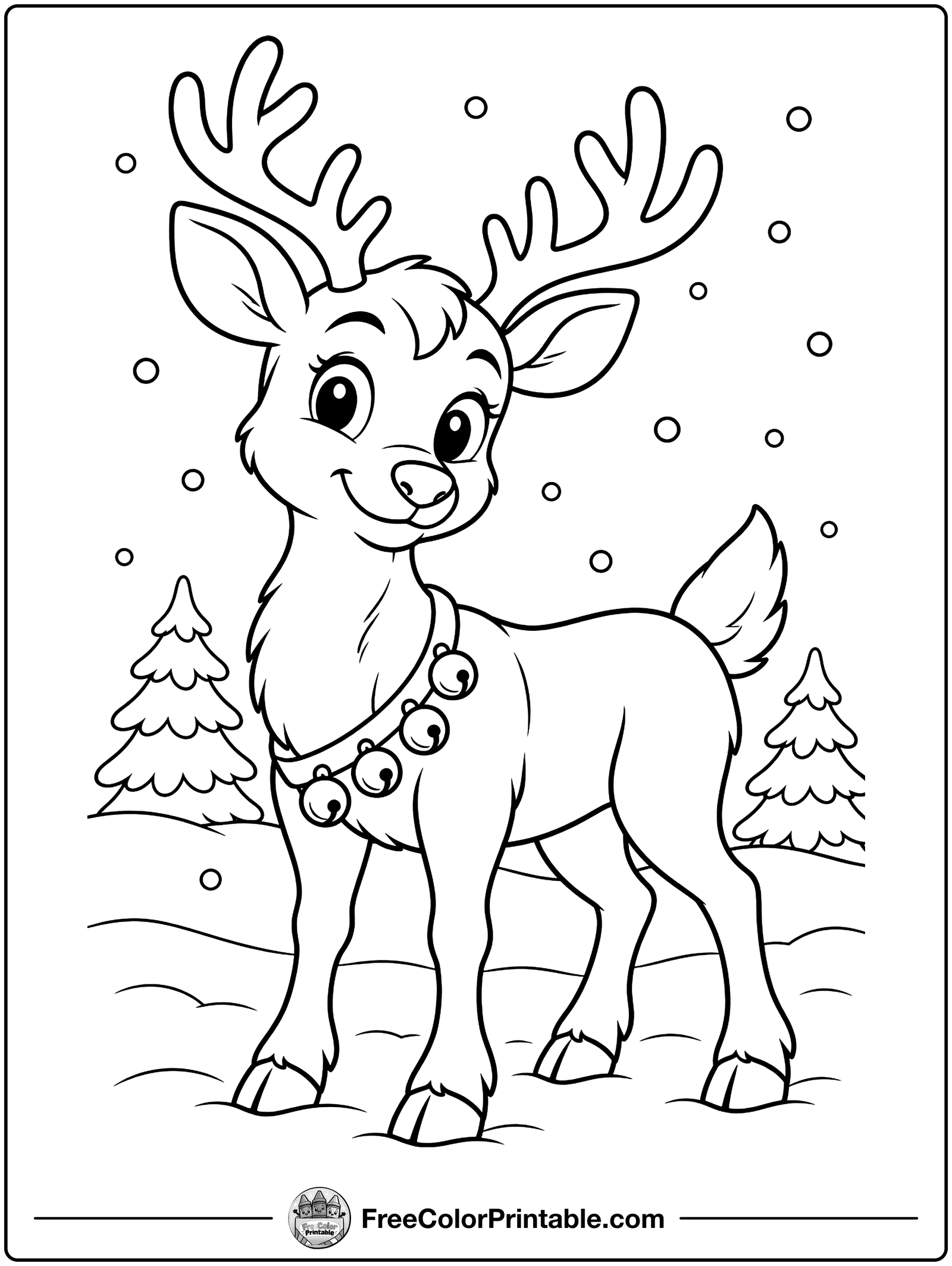 Reindeer with Jingle Bells Coloring Page — free color printable