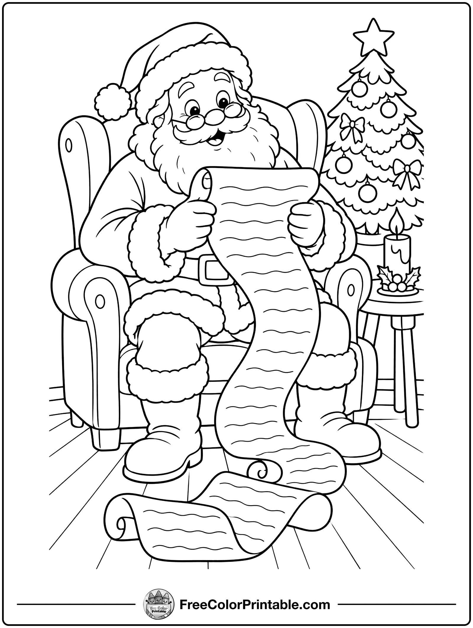 Santa Checking His List Coloring Page — free color printable